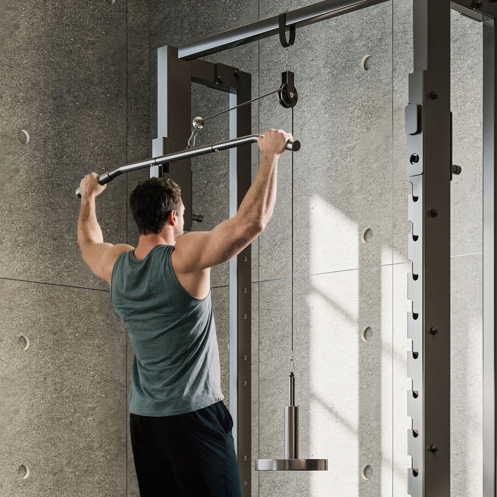 Soozier Weight Cable Pulley System for Home Gym with Universal Loading Pin for LAT Pull Down, Biceps Curl Workout, Red
