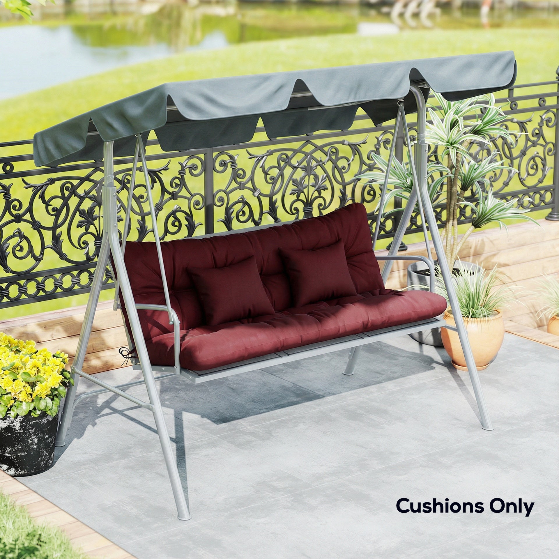 Outsunny 4-Piece Back and Seat Cushion Pillows Replacement and Pillows, Patio Chair Cushions Set with Ties, Wine Red