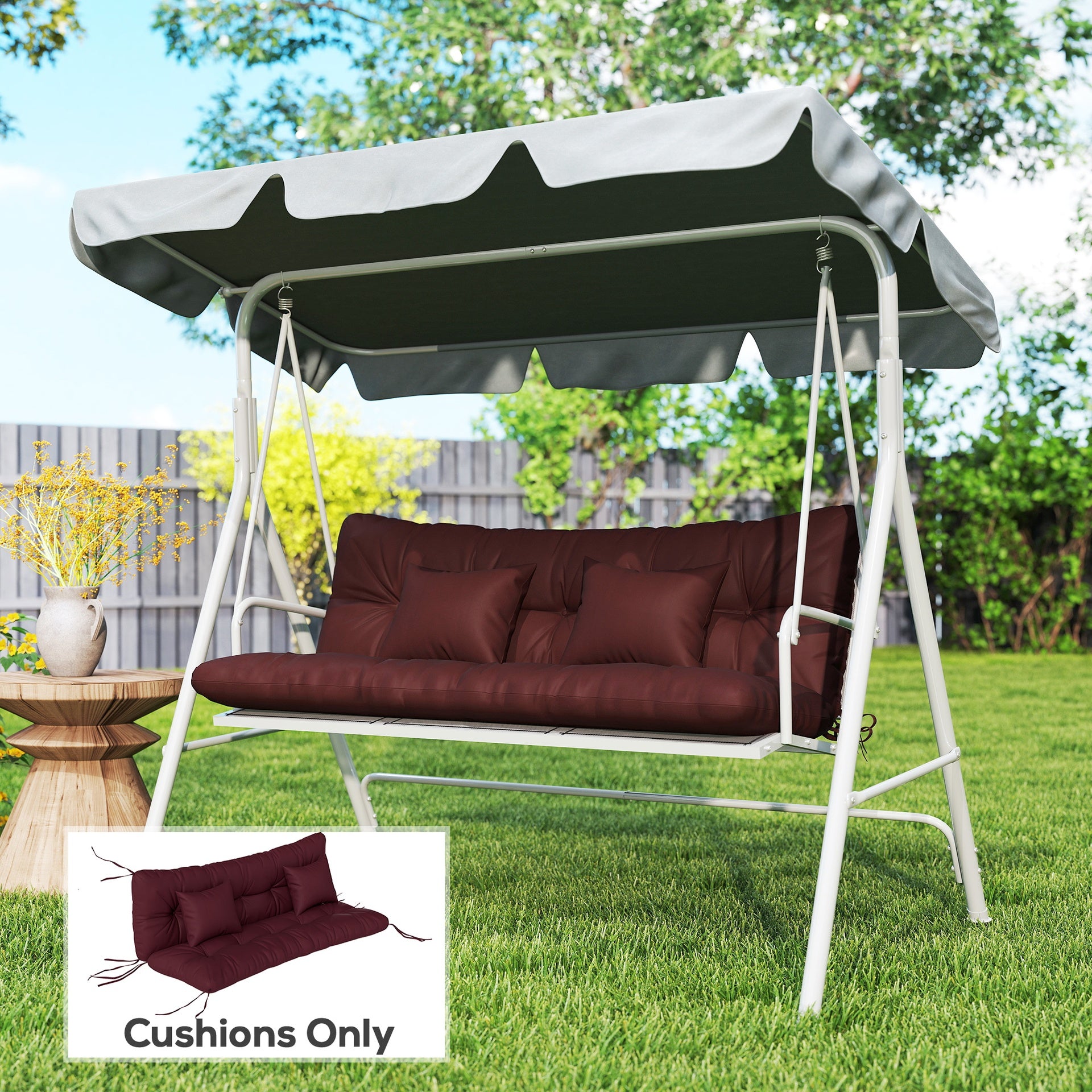 Outsunny 4-Piece Back and Seat Cushion Pillows Replacement and Pillows, Patio Chair Cushions Set with Ties, Wine Red