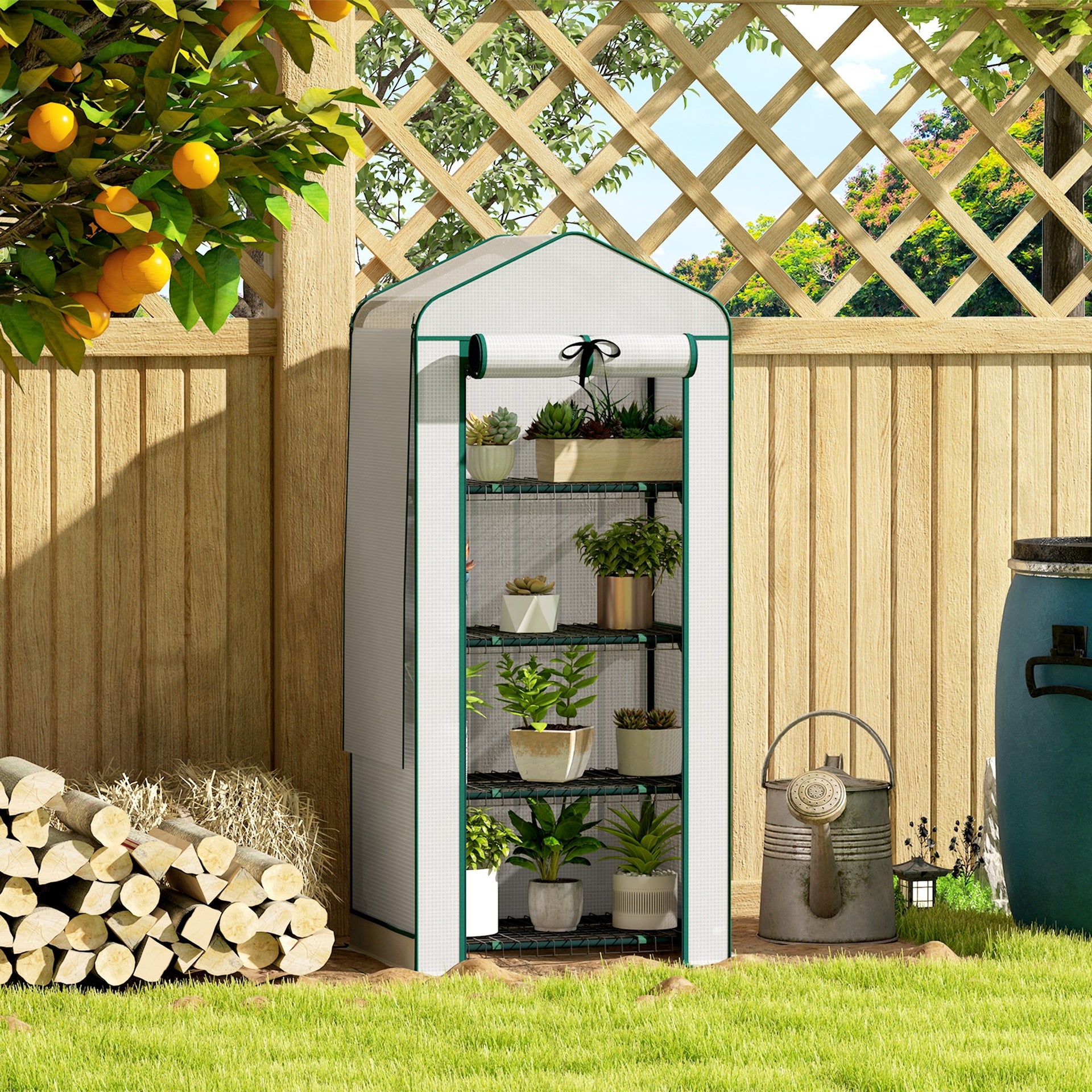 Outsunny Mini Greenhouse with Screen Roof, 4 Tier Portable Small Greenhouse with High Strength PE Cover, White