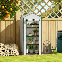Outsunny Mini Greenhouse with Screen Roof, 4 Tier Portable Small Greenhouse with High Strength PE Cover, White