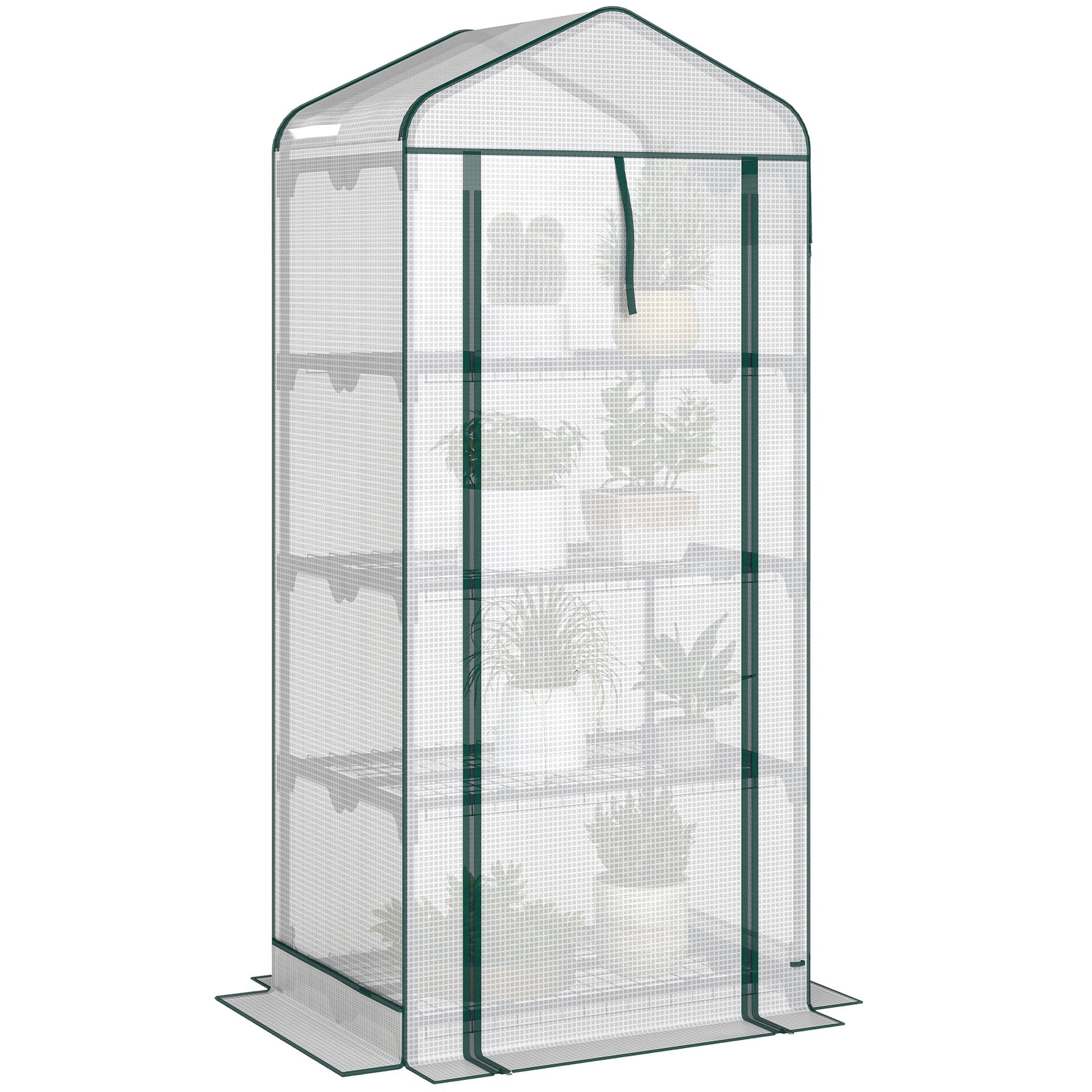 Outsunny Mini Greenhouse with Screen Roof, 4 Tier Portable Small Greenhouse with High Strength PE Cover, White