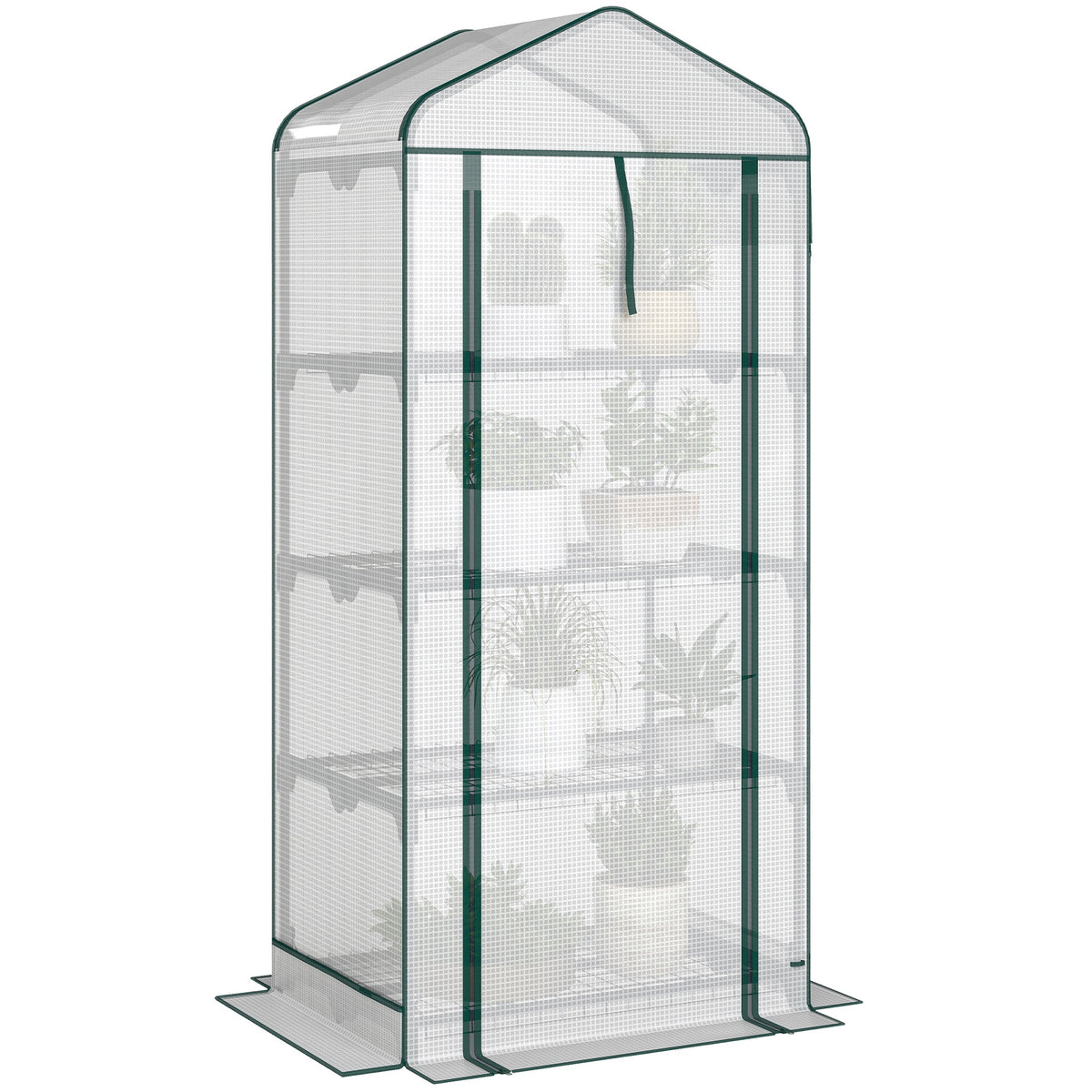 Outsunny Mini Greenhouse with Screen Roof, 4 Tier Portable Small Greenhouse with High Strength PE Cover, White