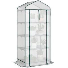Outsunny Mini Greenhouse with Screen Roof, 4 Tier Portable Small Greenhouse with High Strength PE Cover, White