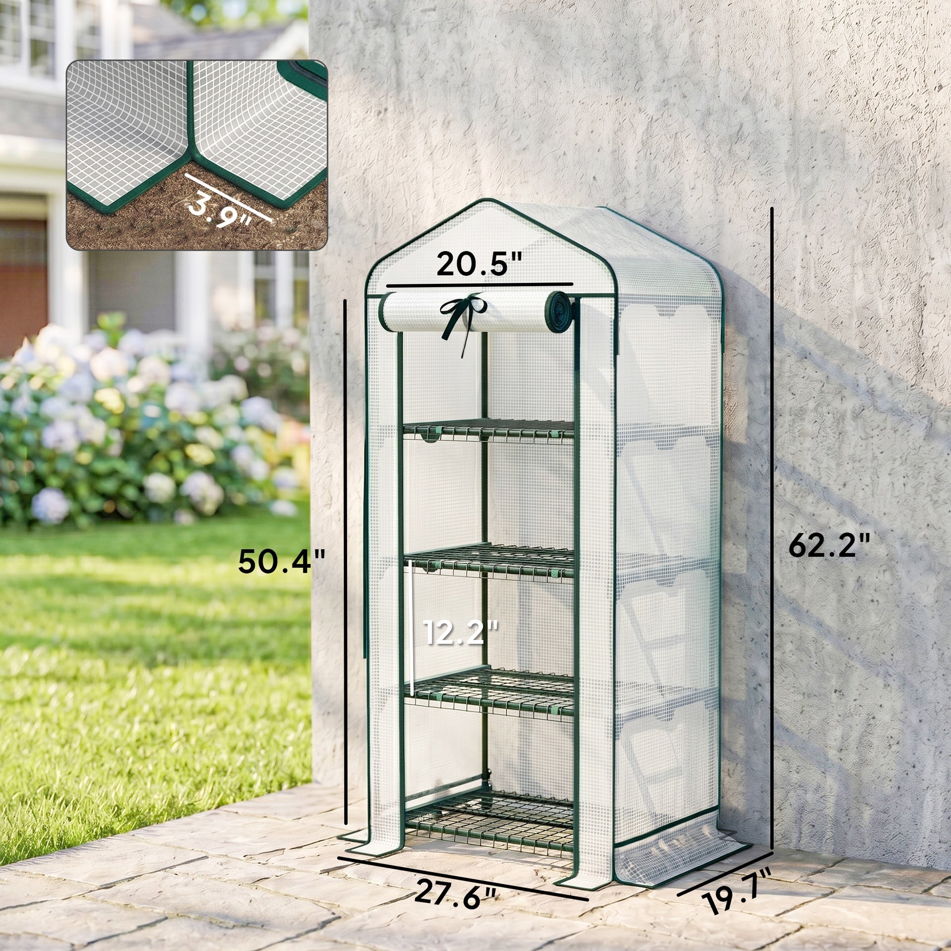 Outsunny Mini Greenhouse with Screen Roof, 4 Tier Portable Small Greenhouse with High Strength PE Cover, White