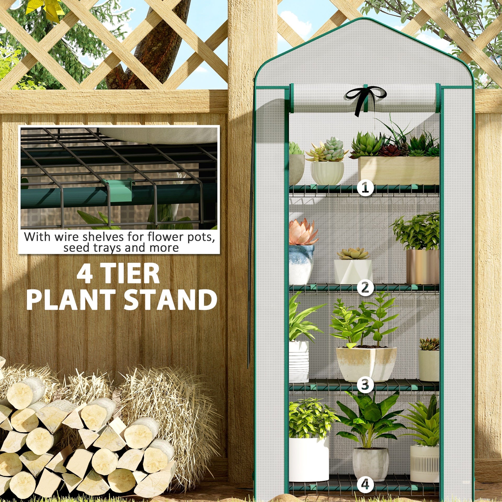 Outsunny Mini Greenhouse with Screen Roof, 4 Tier Portable Small Greenhouse with High Strength PE Cover, White