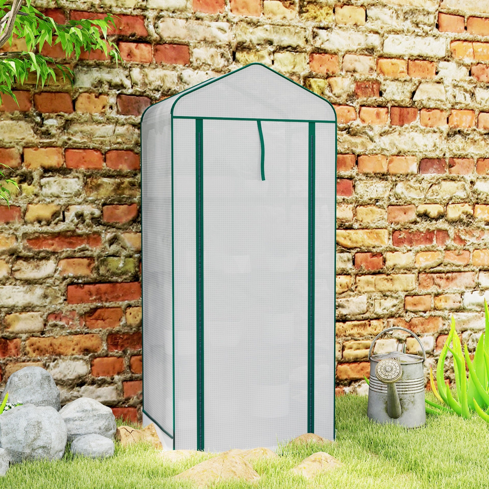 Outsunny Mini Greenhouse with Screen Roof, 4 Tier Portable Small Greenhouse with High Strength PE Cover, White