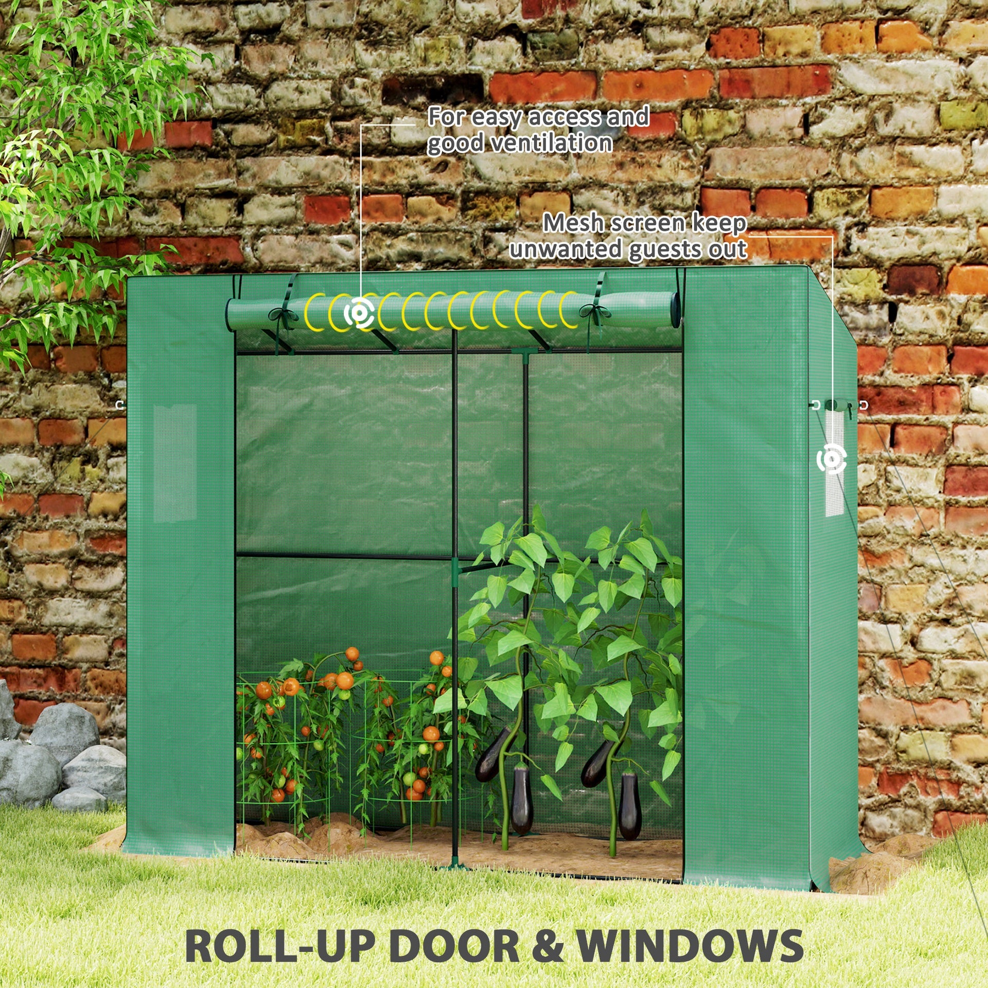Outsunny Walk-in Portable Greenhouse Small Greenhouse for Outdoors with UV-resistant PE Cover, 6.6' x 2.5' x 5.6' Green