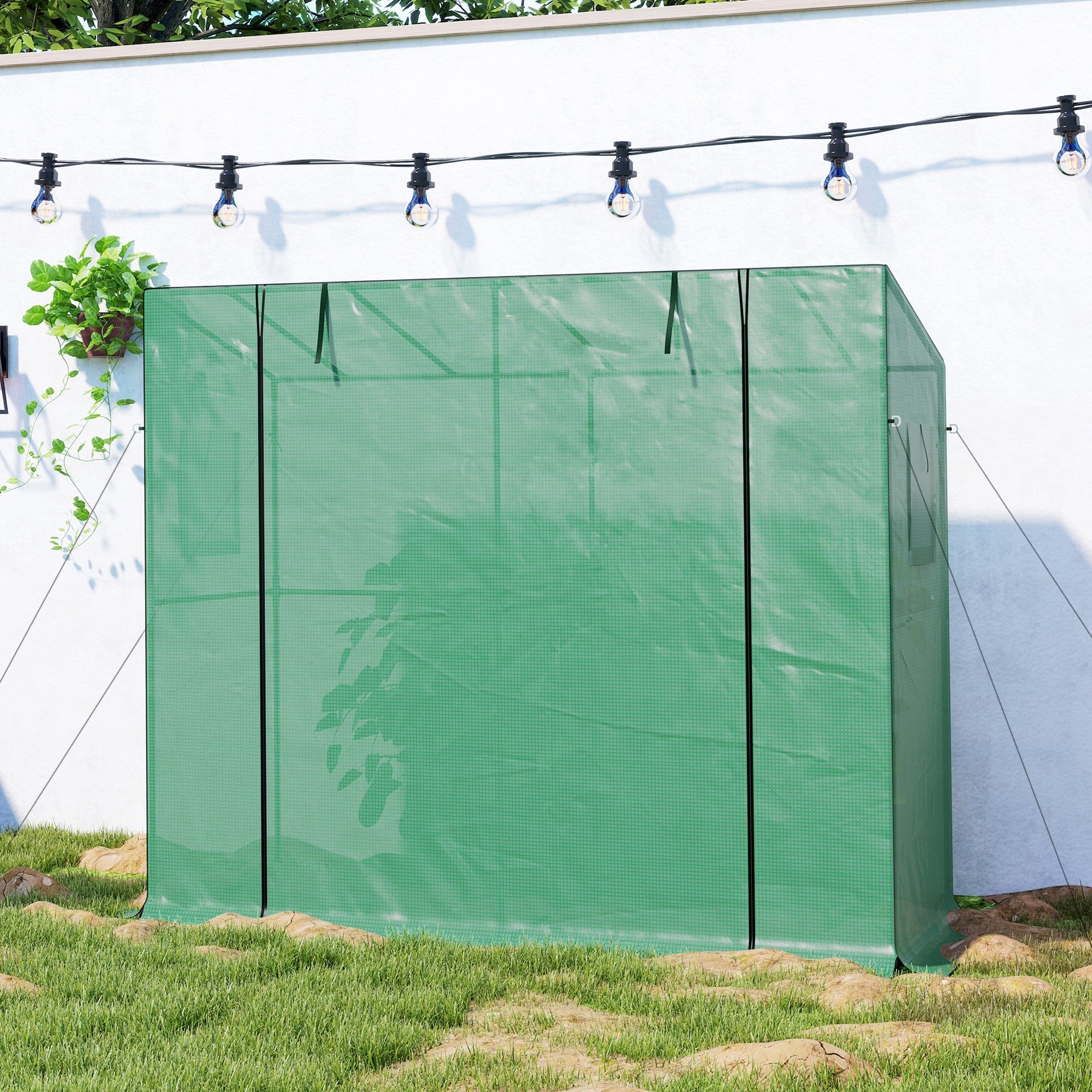 Outsunny Walk-in Portable Greenhouse Small Greenhouse for Outdoors with UV-resistant PE Cover, 6.6' x 2.5' x 5.6' Green