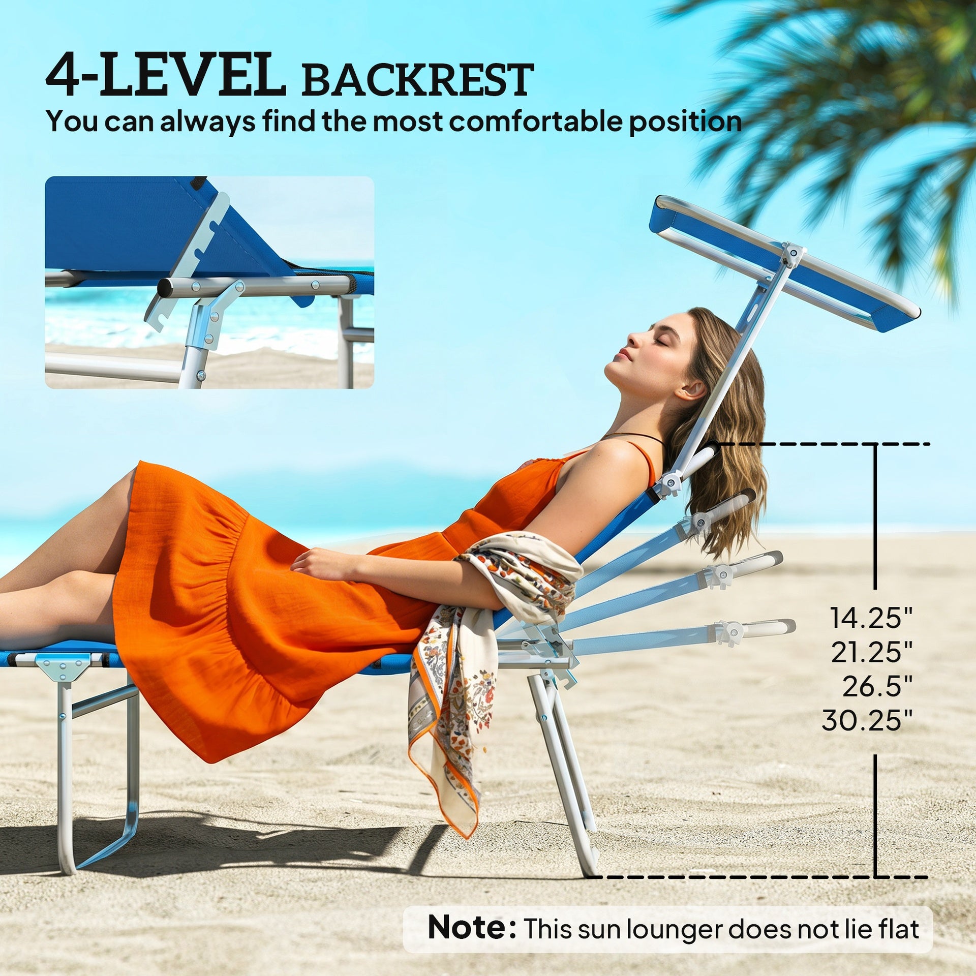 Outsunny Outdoor Pool Chaise Lounge Chair, Folding Tanning Chair with Sun Shade, Blue