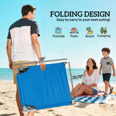 Outsunny Outdoor Pool Chaise Lounge Chair, Folding Tanning Chair with Sun Shade, Blue