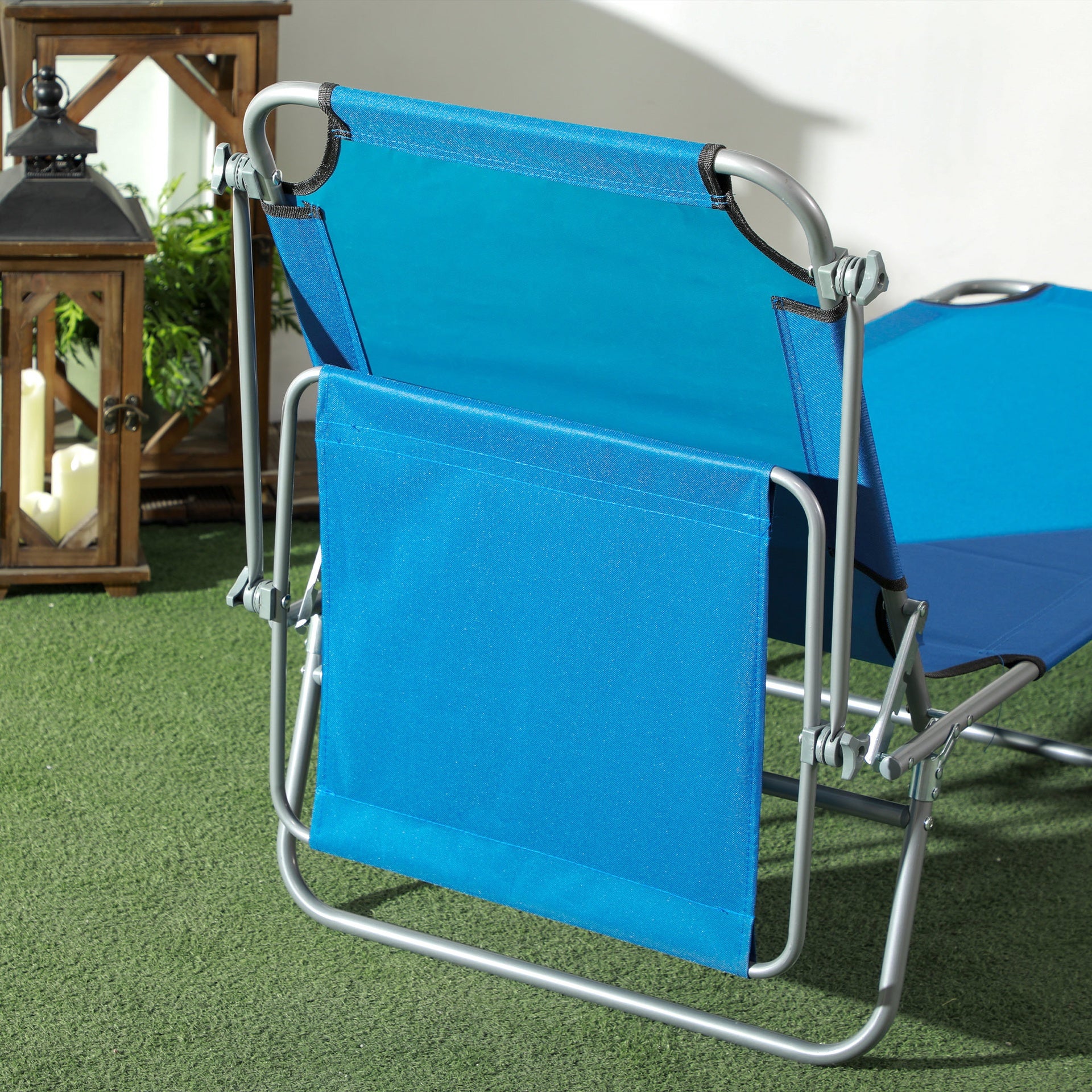 Outsunny Outdoor Pool Chaise Lounge Chair, Folding Tanning Chair with Sun Shade, Blue