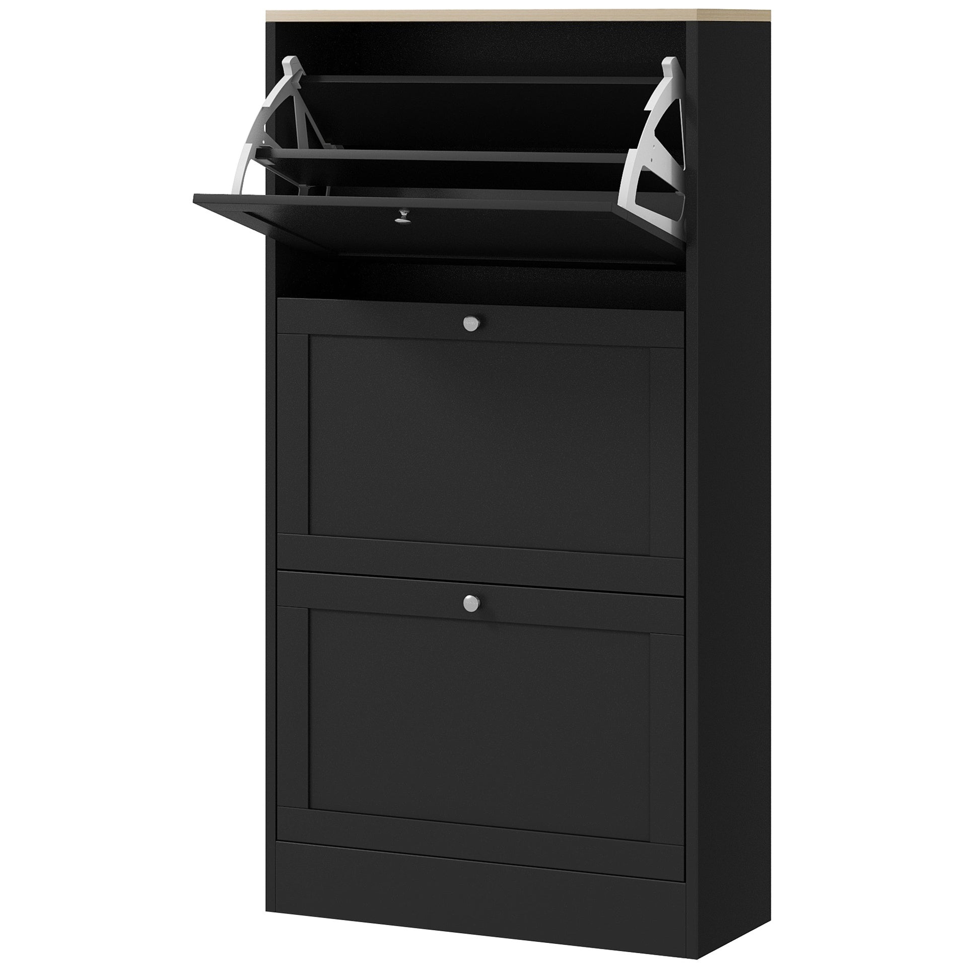 HOMCOM Modern Shoe Storage Cabinet with 3 Flip Drawers and Adjustable Shelves for 12-18 Pairs of Shoes, Black