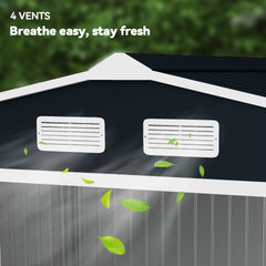 Outsunny 9' x 6' Outdoor Storage Shed, Garden Tool Metal Shed with Foundation Kit, Double Lockable Door, Air Vents and Sloping Roof, for Backyard, Patio, Lawn, Dark Gray