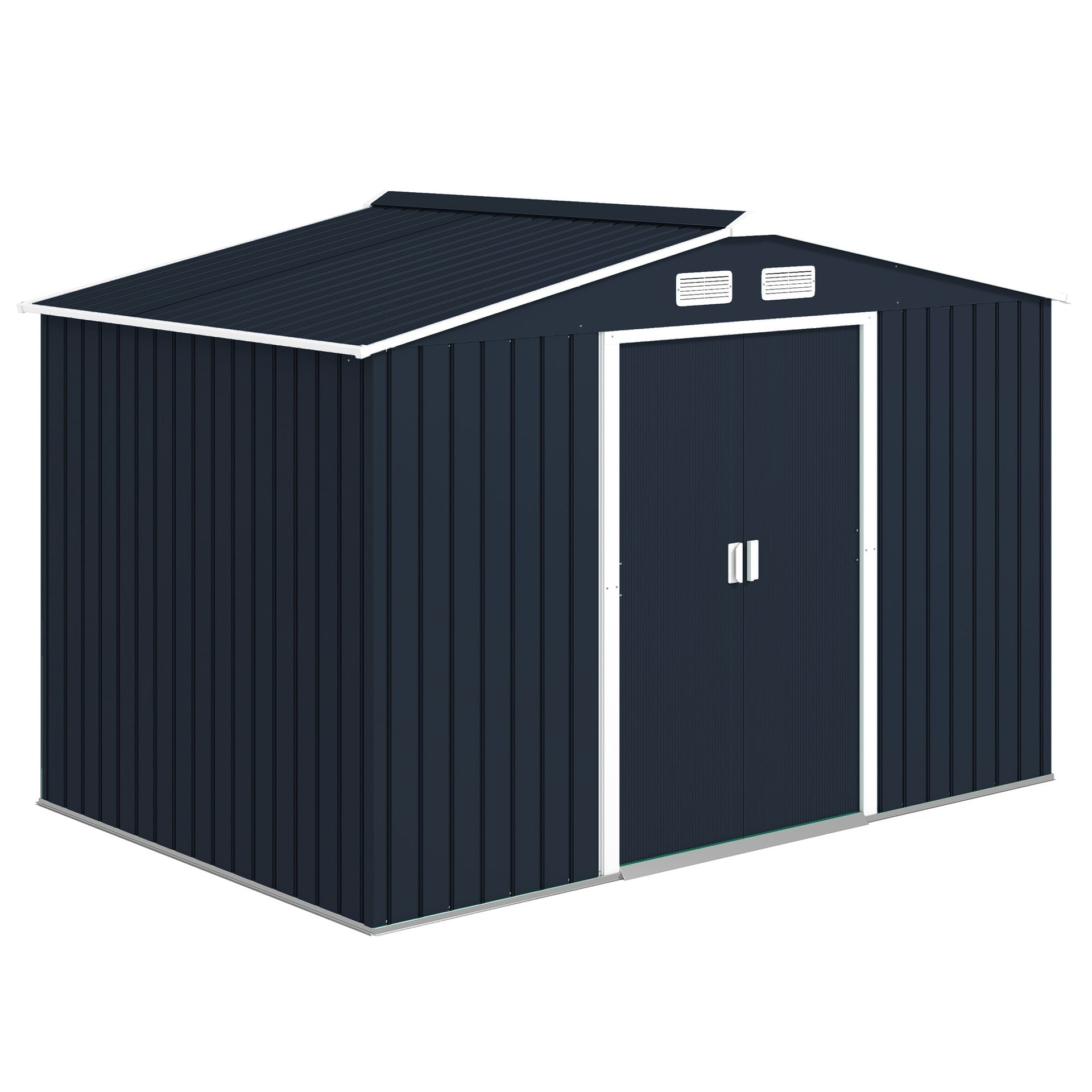 Outsunny 9' x 6' Outdoor Storage Shed, Garden Tool Metal Shed with Foundation Kit, Double Lockable Door, Air Vents and Sloping Roof, for Backyard, Patio, Lawn, Dark Gray