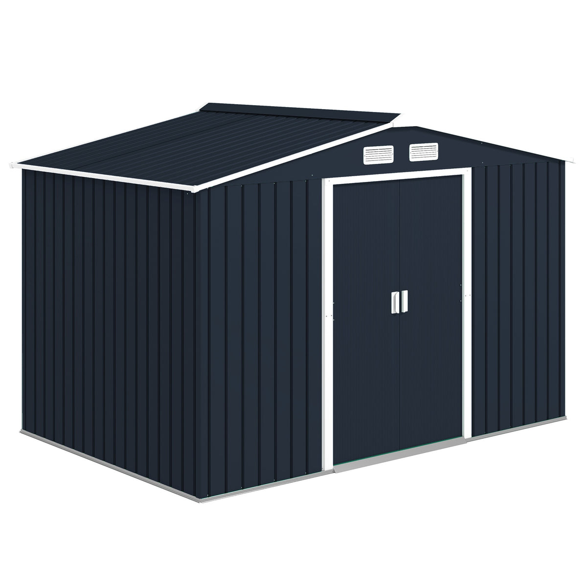 Outsunny 9' x 6' Outdoor Storage Shed, Garden Tool Metal Shed with Foundation Kit, Double Lockable Door, Air Vents and Sloping Roof, for Backyard, Patio, Lawn, Dark Gray