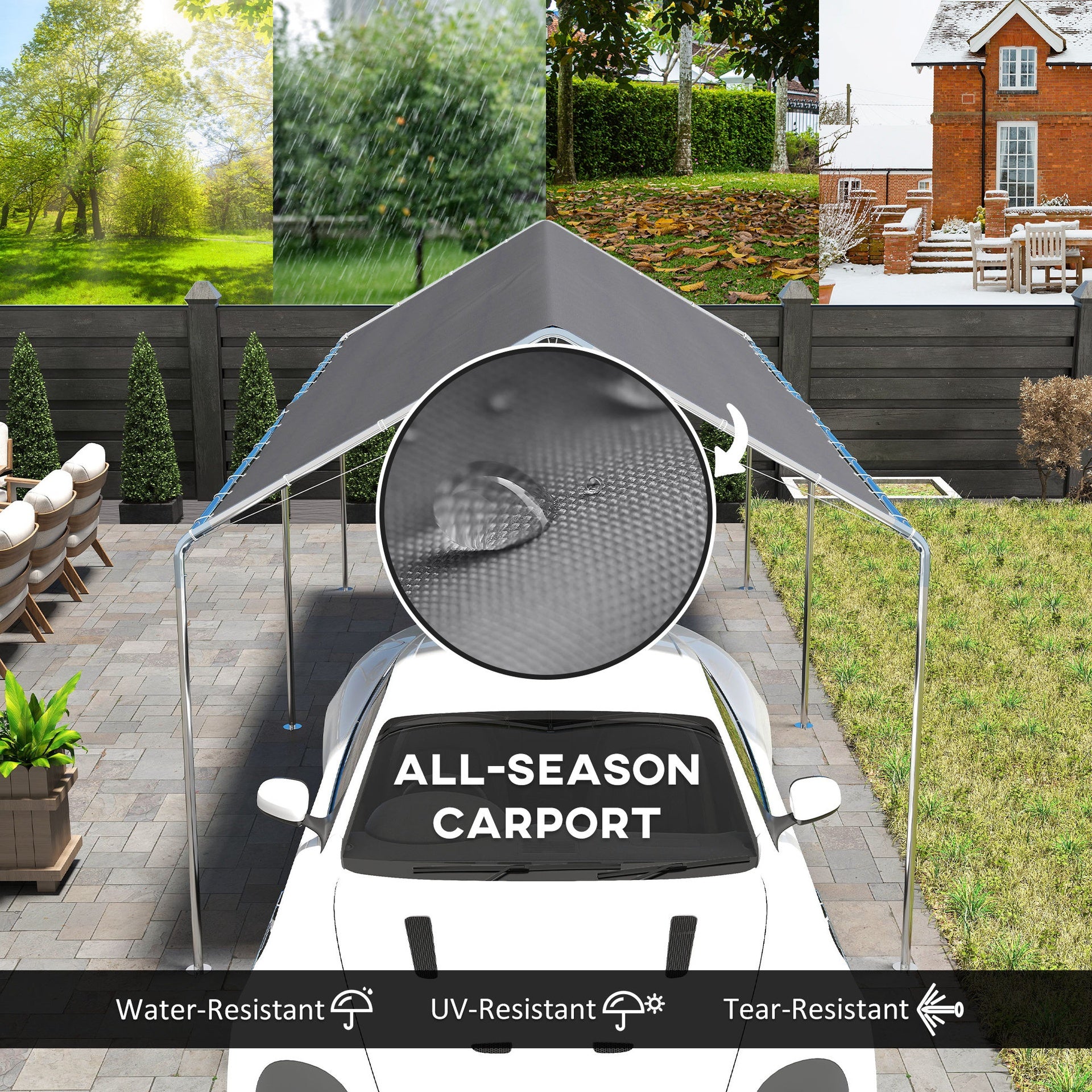 Outsunny 9.6' x 19.5' Carport Heavy Duty Galvanized Car Canopy w/ Included Anchor Kit, 3 Reinforced Steel Cables, Gray