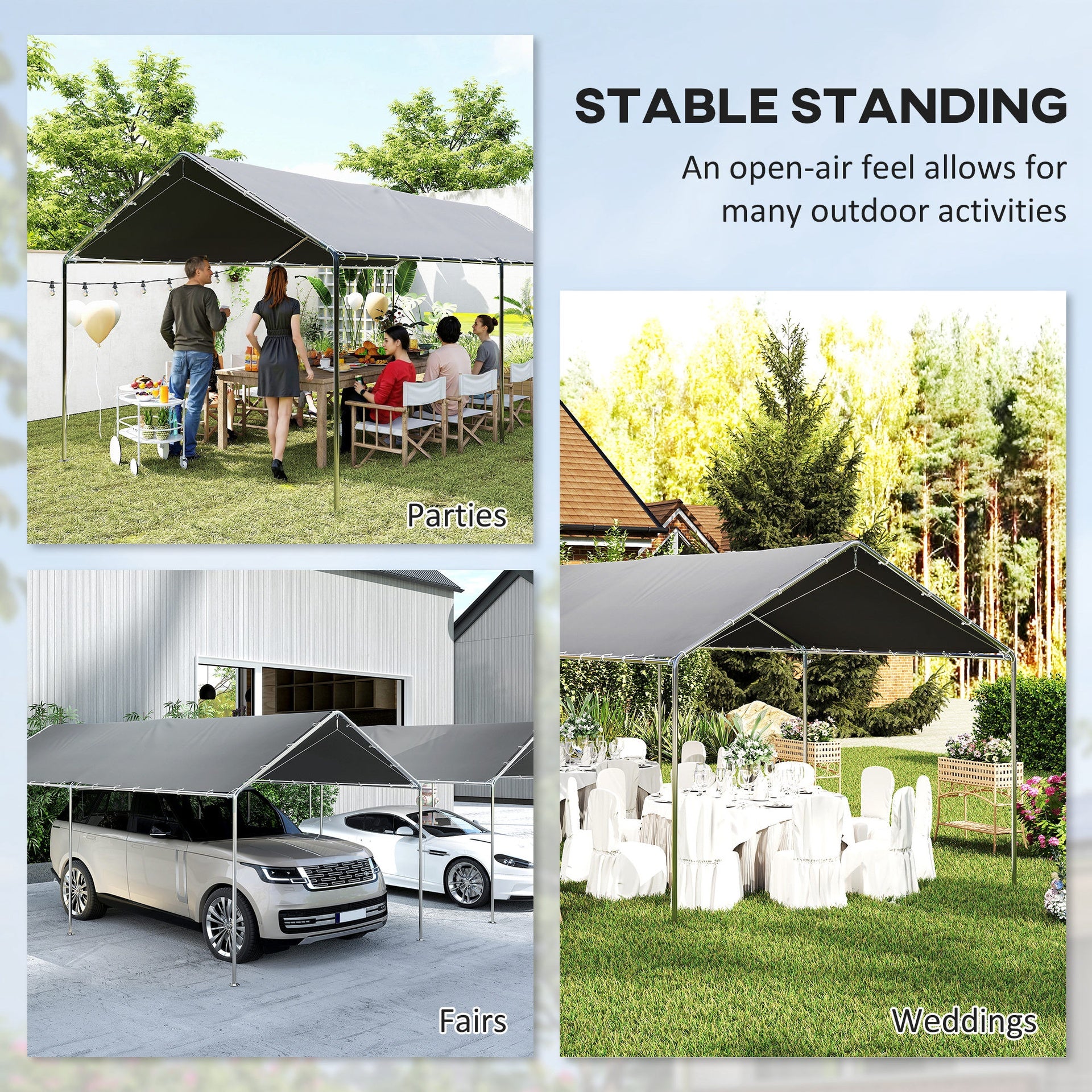 Outsunny 9.6' x 19.5' Carport Heavy Duty Galvanized Car Canopy w/ Included Anchor Kit, 3 Reinforced Steel Cables, Gray