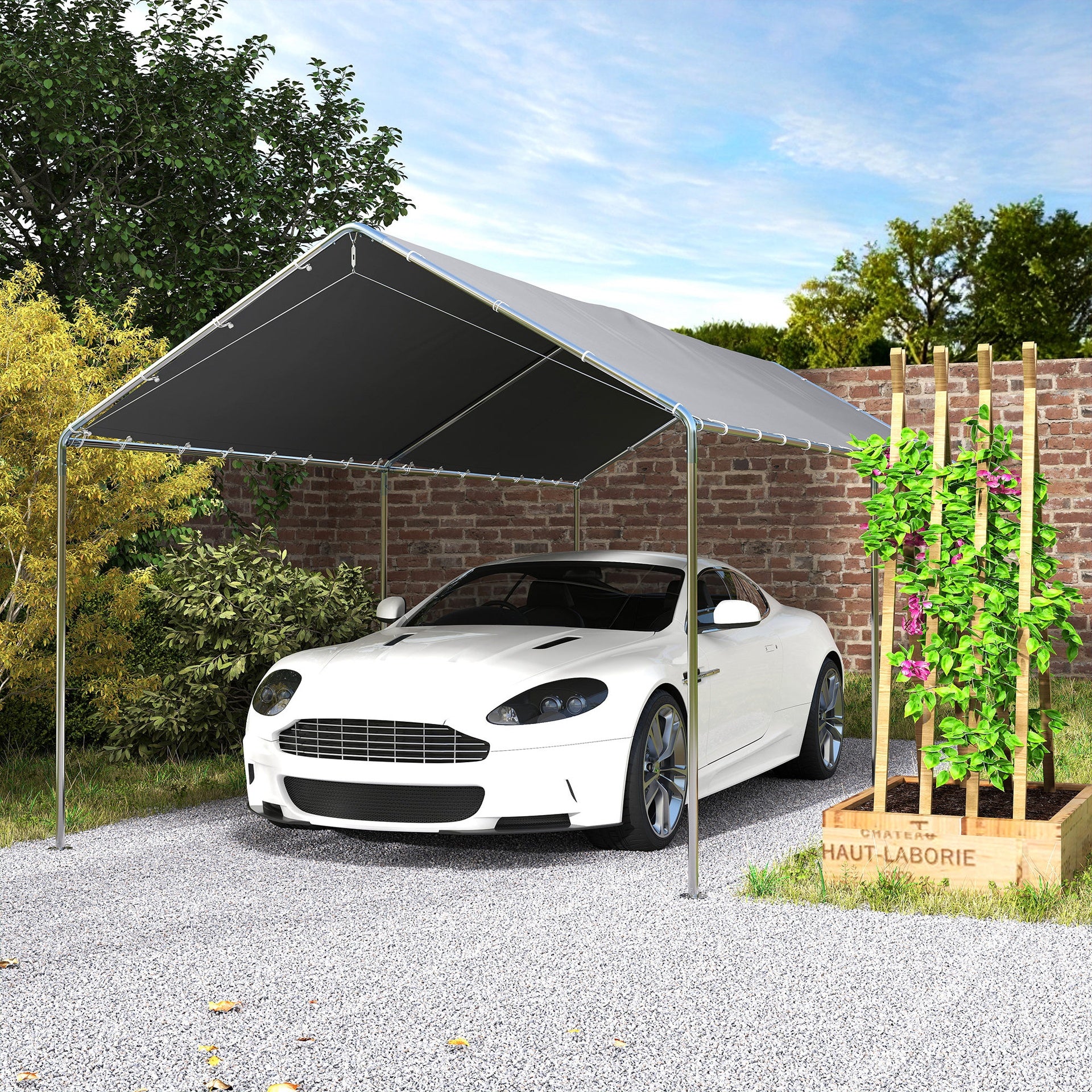 Outsunny 9.6' x 19.5' Carport Heavy Duty Galvanized Car Canopy w/ Included Anchor Kit, 3 Reinforced Steel Cables, Gray