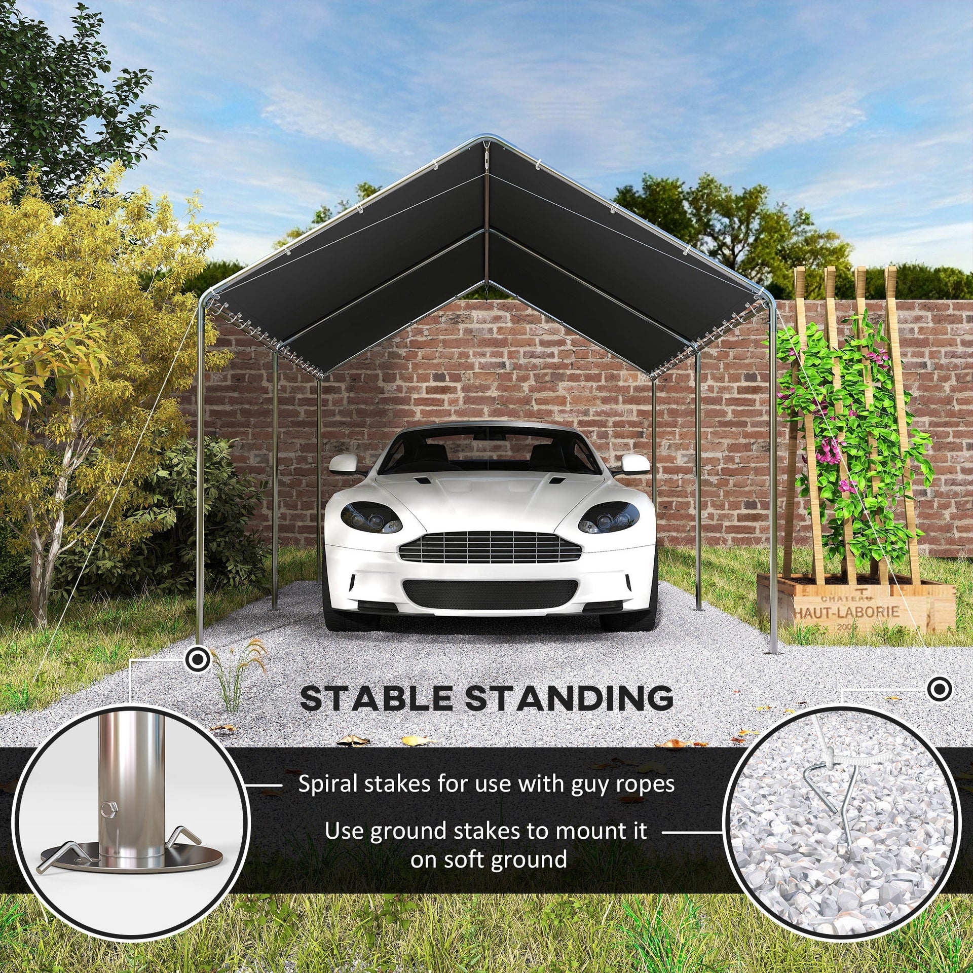 Outsunny 9.6' x 19.5' Carport Heavy Duty Galvanized Car Canopy w/ Included Anchor Kit, 3 Reinforced Steel Cables, Gray