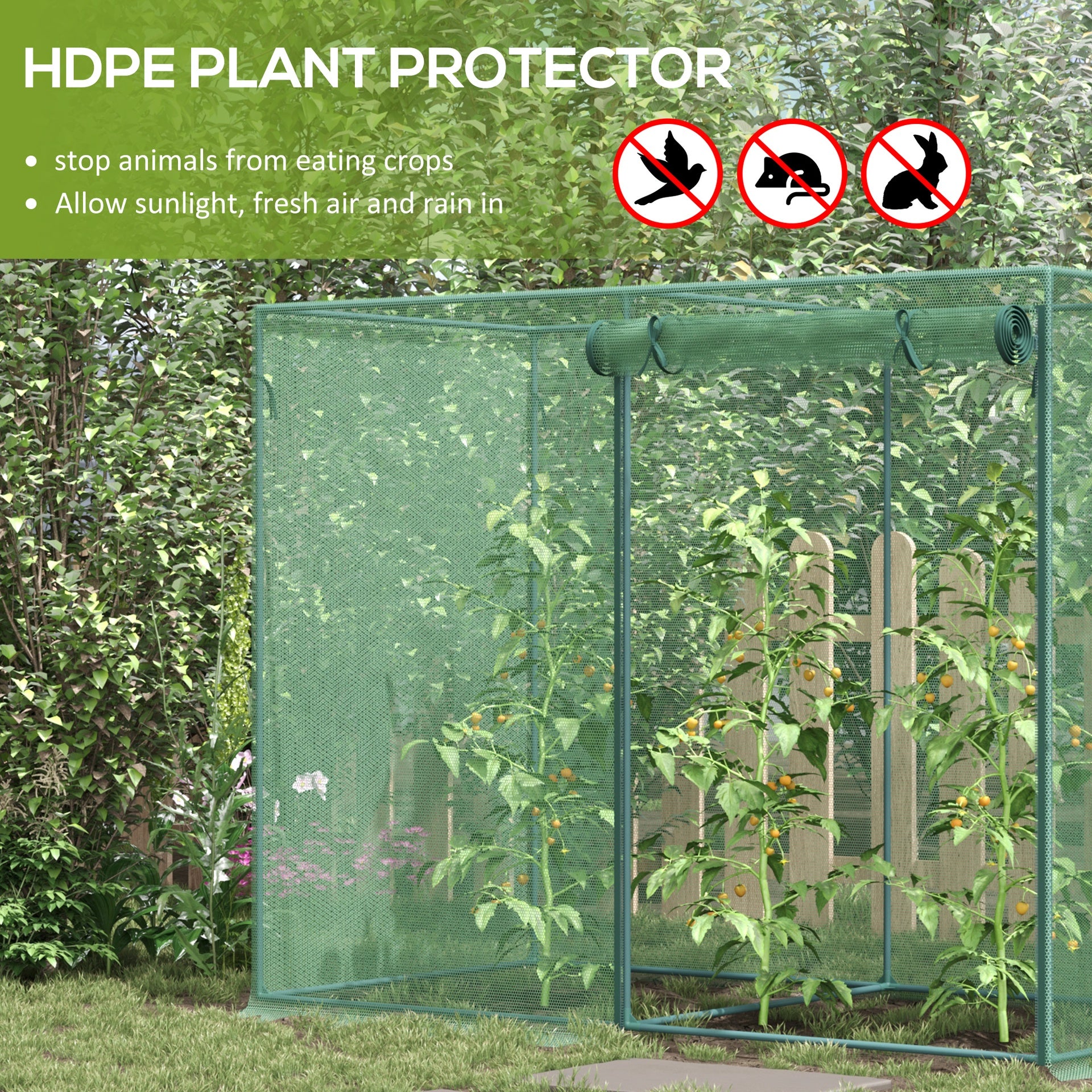 Outsunny 6 x 3ft Crop Cages for Garden, Plant Protectors from Animals, Two Zippered Doors, Storage Bag, 6 Ground Stakes, Green
