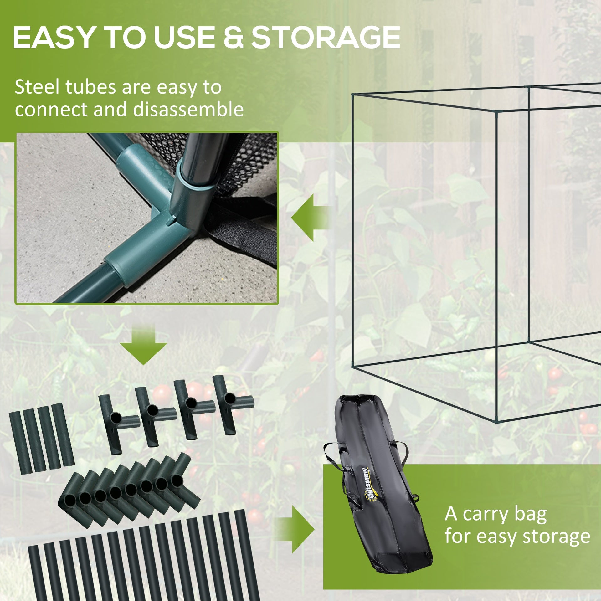 Outsunny 6 x 3ft Crop Cages for Garden, Plant Protectors from Animals, Two Zippered Doors, Storage Bag, 6 Ground Stakes, Green