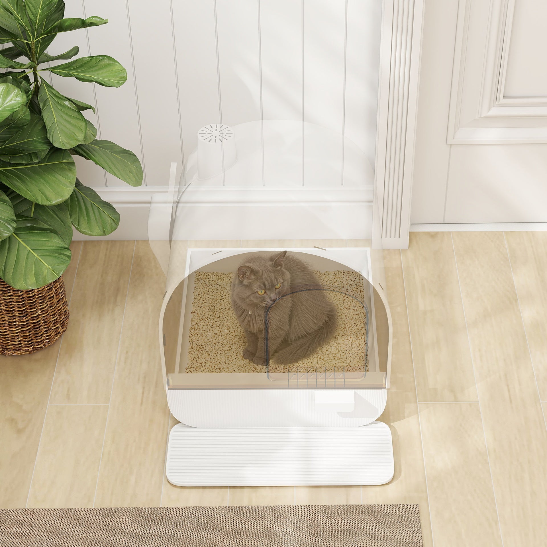 PawHut Cat Litter Box with Lid with Scoop and Filter, White