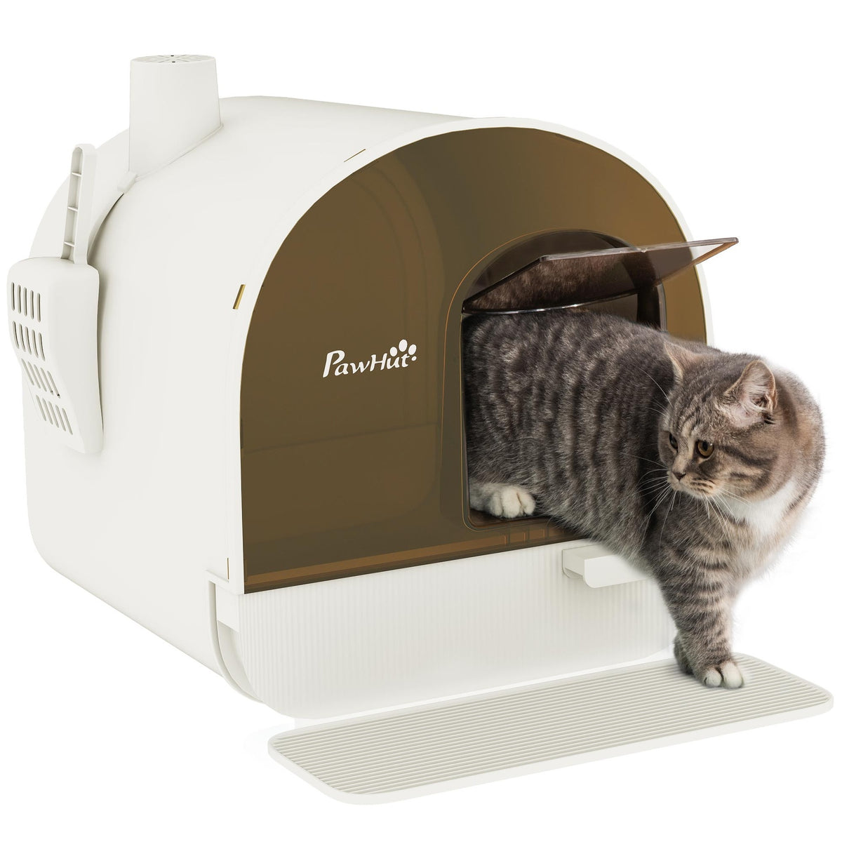 PawHut Cat Litter Box with Lid with Scoop and Filter, White