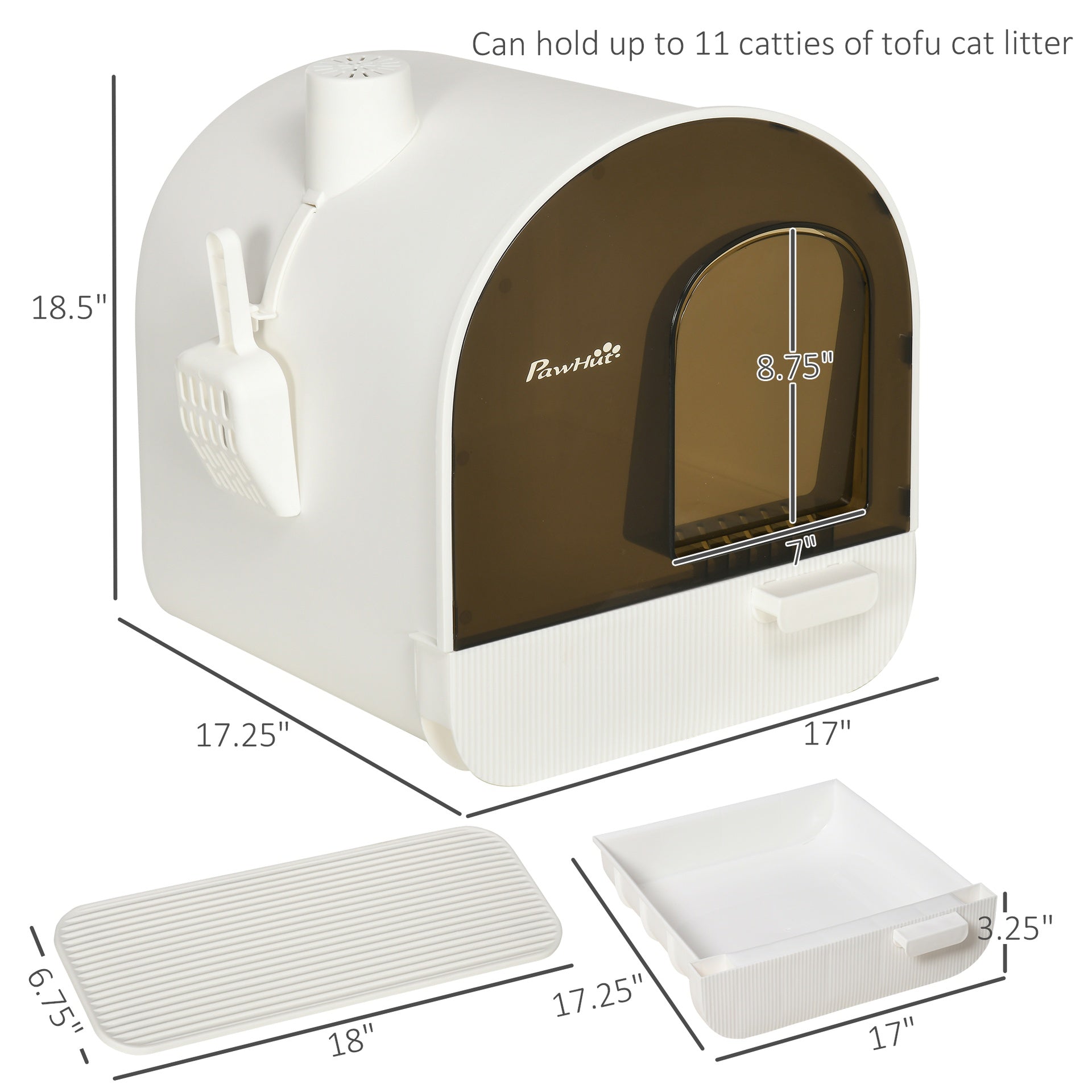 PawHut Cat Litter Box with Lid with Scoop and Filter, White