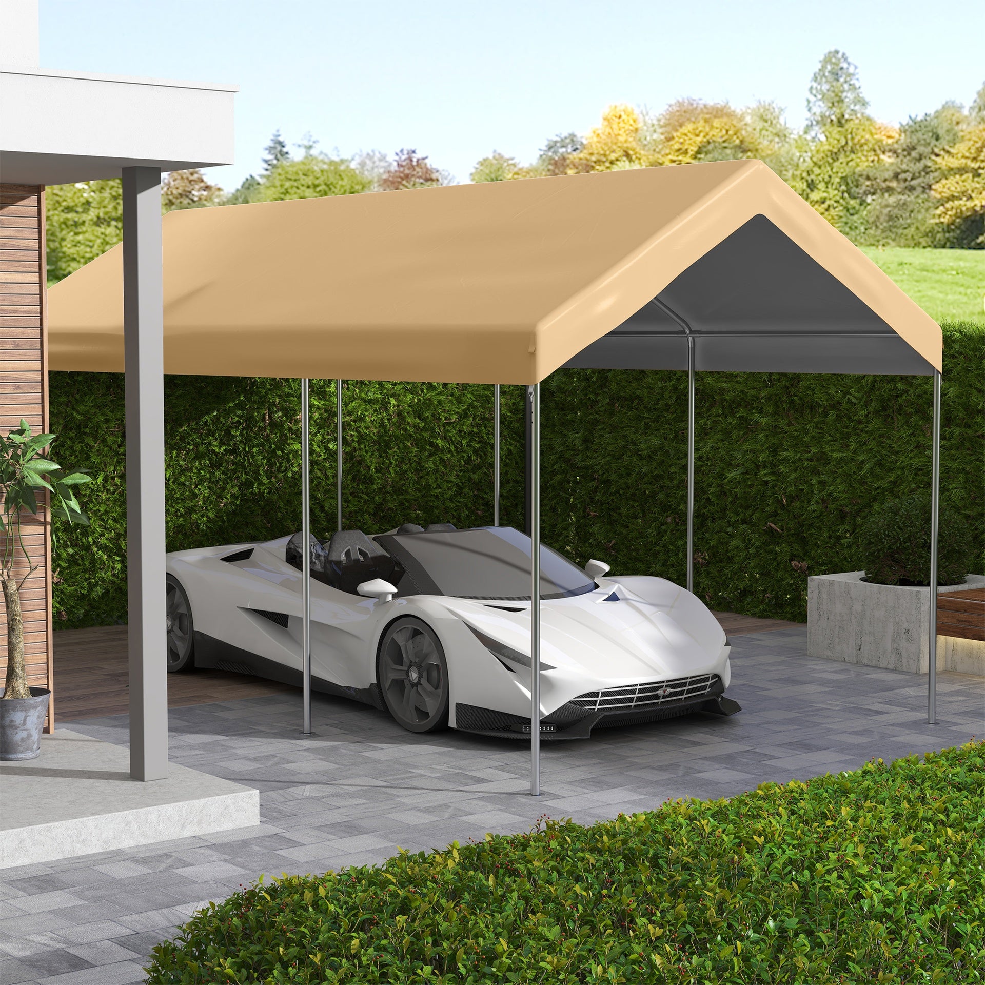 Outsunny 20' x 10' Carport Replacement Canopy for Model 84C-207WT or 84C-386V00WT with Ball Bungee Cords, Beige (Only Cover)