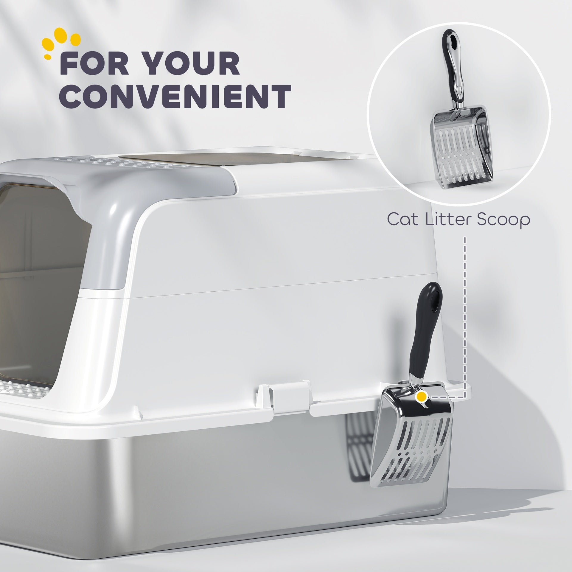 PawHut Extra Large Stainless Steel Litter Box, Enclosed Cat Litter Box with Scoop, Deodorizer Bag, Sand Drop Pedal