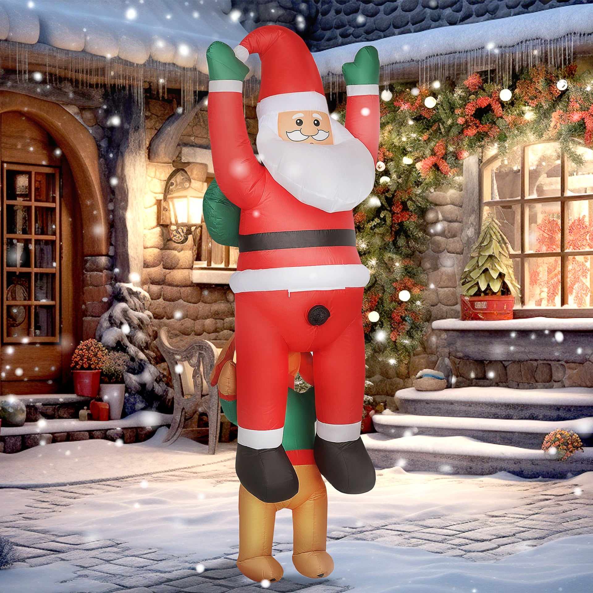Outsunny 7FT Hanging Christmas Inflatable Santa with Dog, Christmas Blow Up Decoration with Built-in LED Lights for Garden