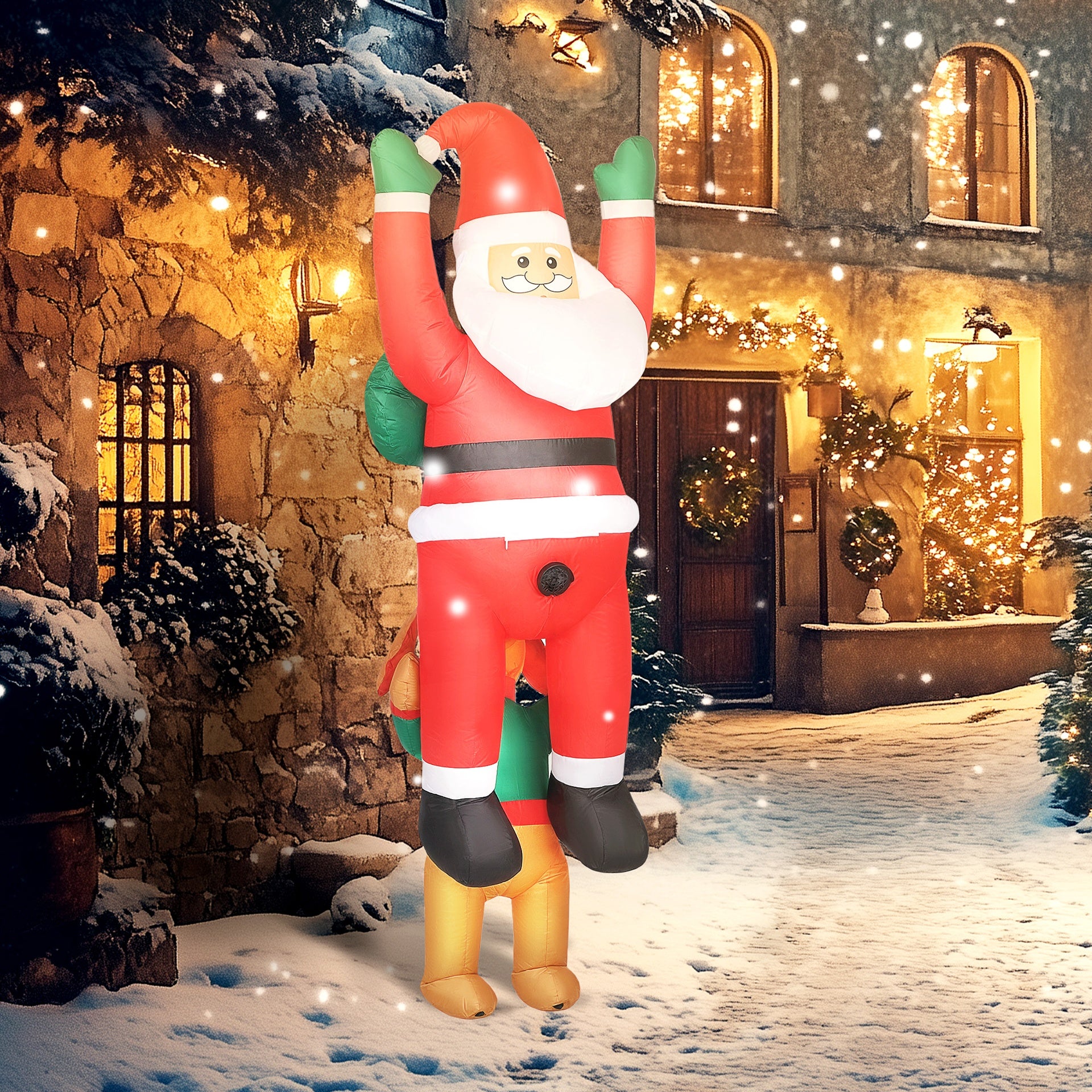 Outsunny 7FT Hanging Christmas Inflatable Santa with Dog, Christmas Blow Up Decoration with Built-in LED Lights for Garden
