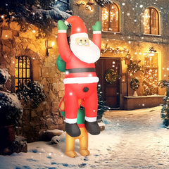 Outsunny 7FT Hanging Christmas Inflatable Santa with Dog, Christmas Blow Up Decoration with Built-in LED Lights for Garden