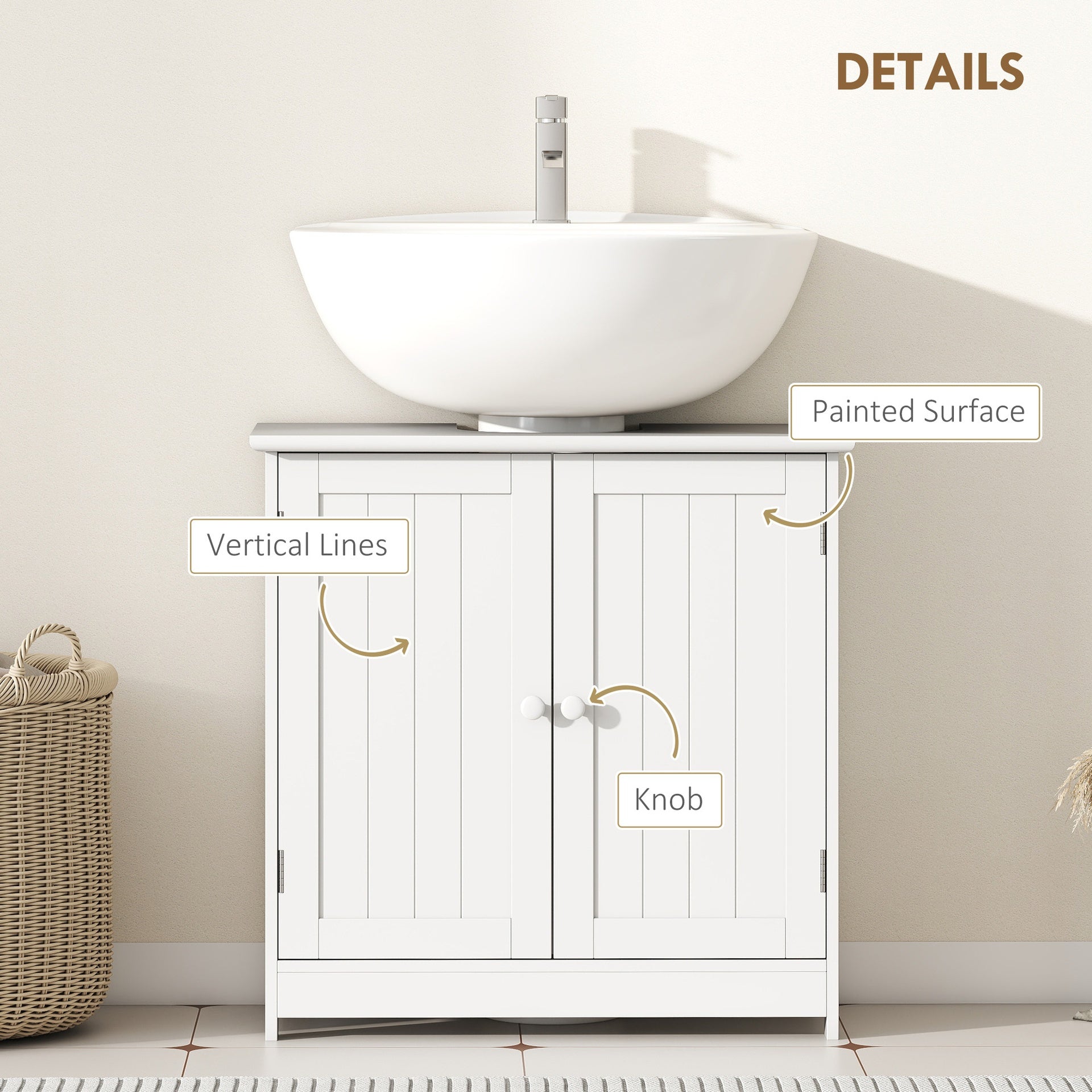 HOMCOM 24" Under Sink Storage Cabinet with 2 Doors and Shelves, Pedestal Sink Bathroom Vanity Furniture, White
