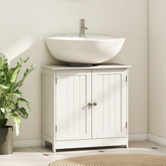 HOMCOM 24" Under Sink Storage Cabinet with 2 Doors and Shelves, Pedestal Sink Bathroom Vanity Furniture, White