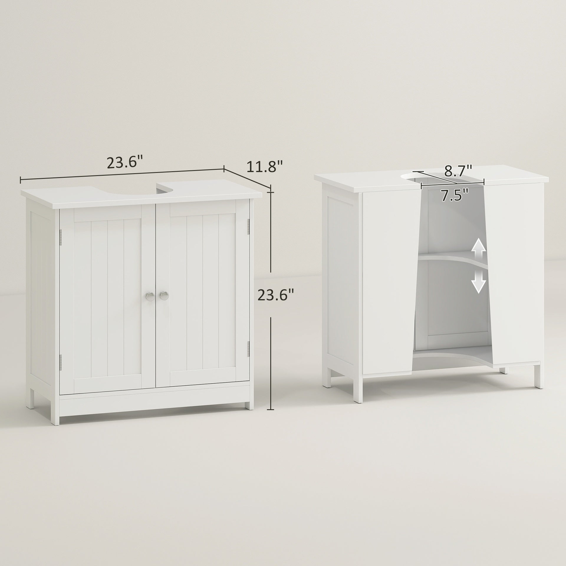 HOMCOM 24" Under Sink Storage Cabinet with 2 Doors and Shelves, Pedestal Sink Bathroom Vanity Furniture, White