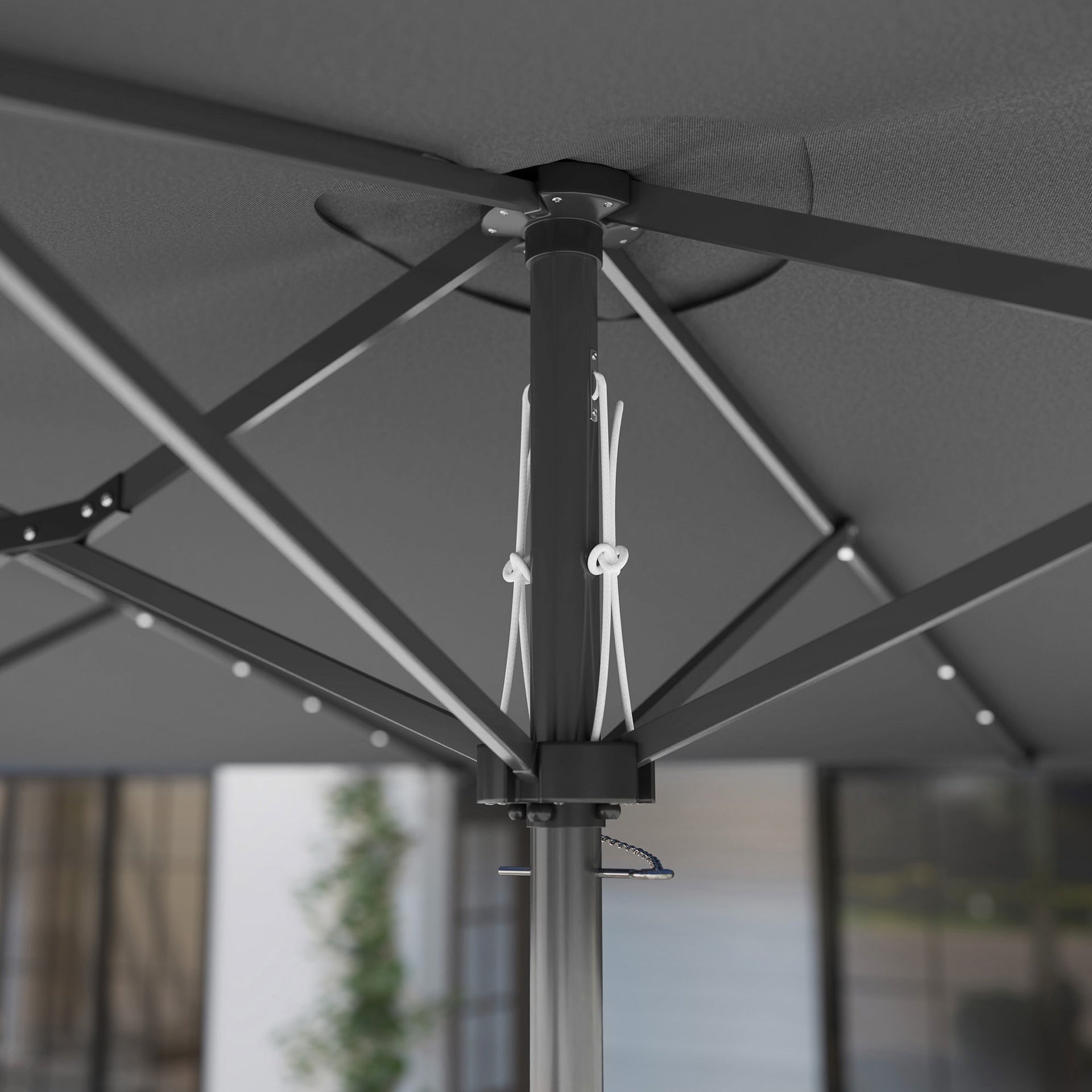 Outsunny Garden Parasol, Double-Sided Sun Umbrella with LED Solar Lights, Patio Parasol for Outdoor, Gray