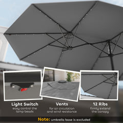 Outsunny Garden Parasol, Double-Sided Sun Umbrella with LED Solar Lights, Patio Parasol for Outdoor, Gray