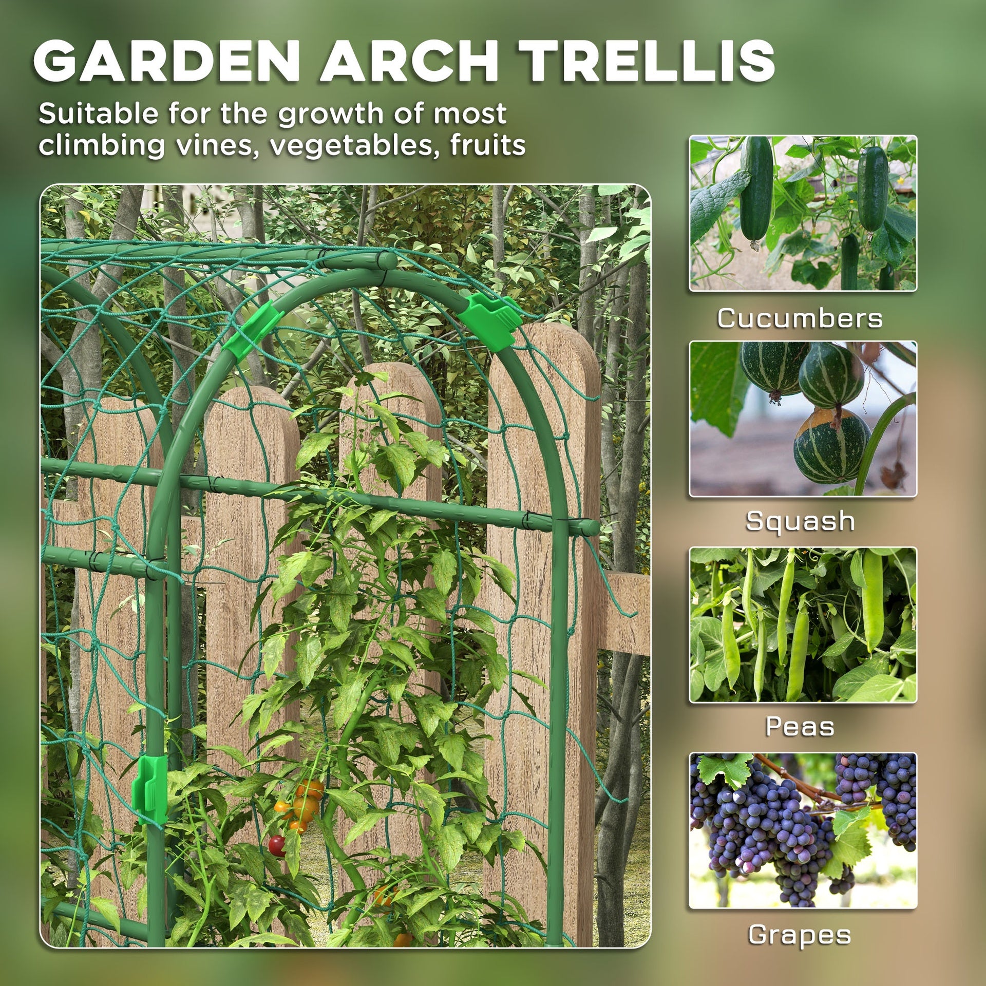 Outsunny Metal Garden Trellis, Arch Trellis for Climbing Plants Outdoor, A-Frame, with Climbing Net, 17" x 72" x 72", Green