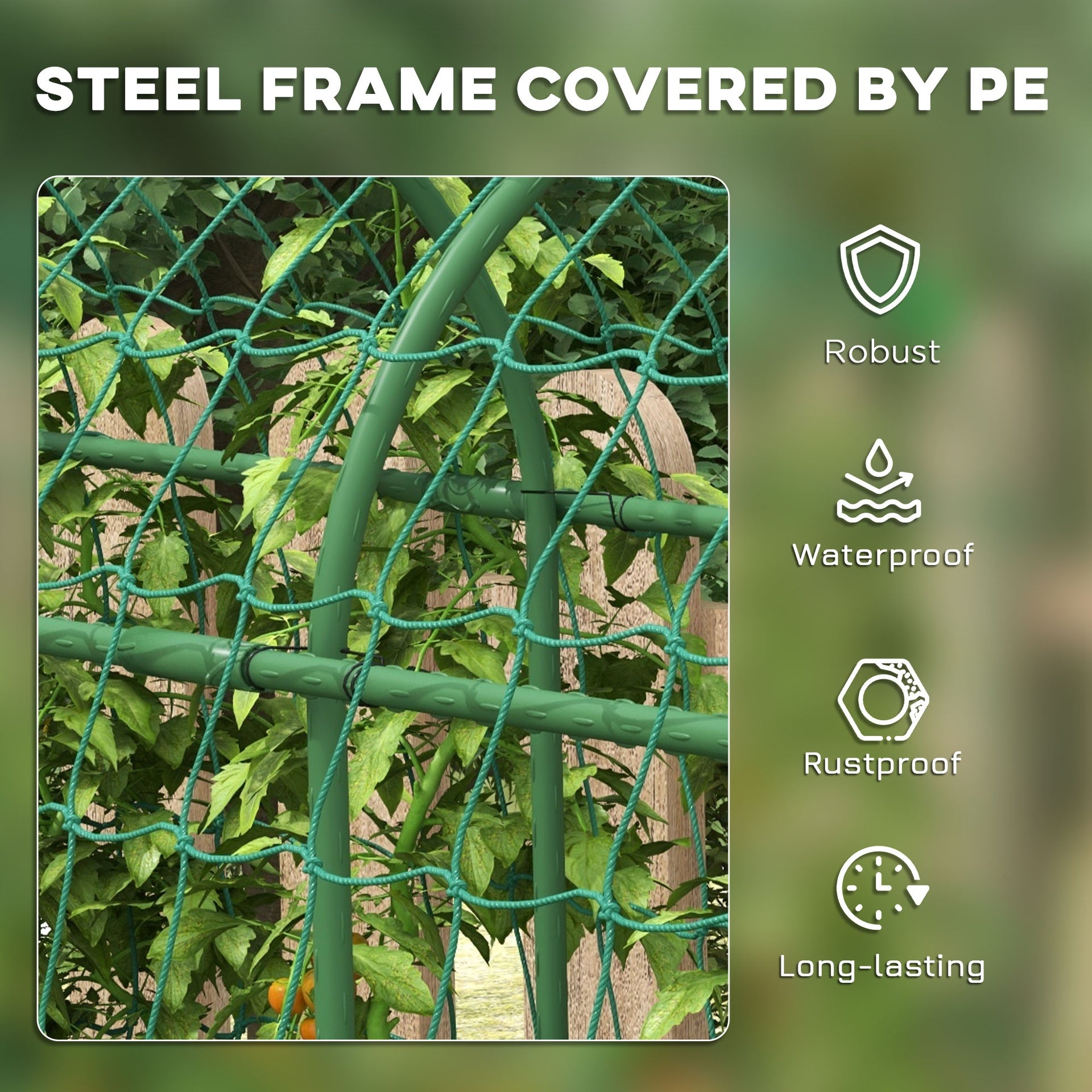 Outsunny Metal Garden Trellis, Arch Trellis for Climbing Plants Outdoor, A-Frame, with Climbing Net, 17" x 72" x 72", Green