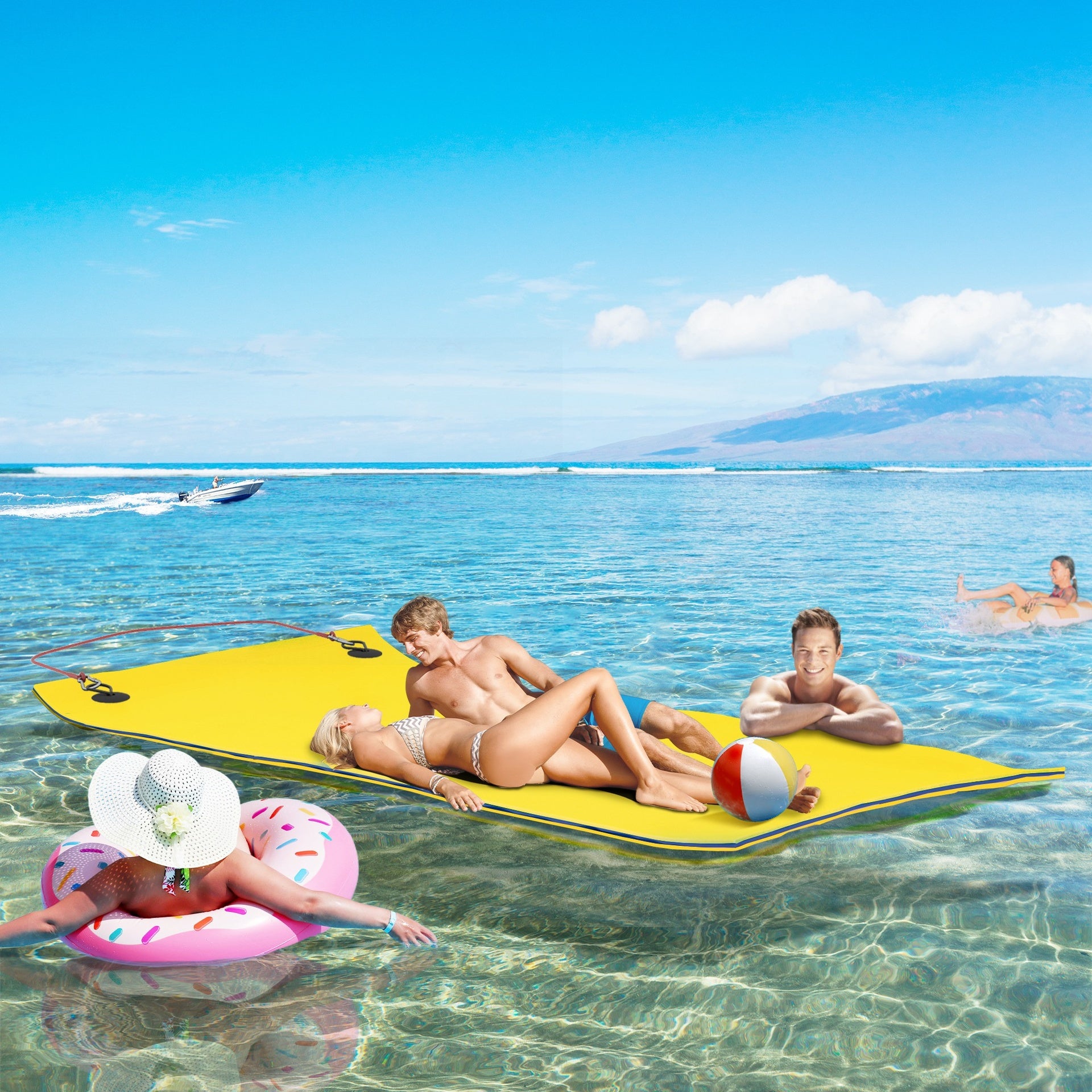 Soozier 9' x 6' Lily Pad Water Mat for 2 Adults, Floating Water Pad for Lake, Pool, Ocean, Beach, and Boating, Yellow