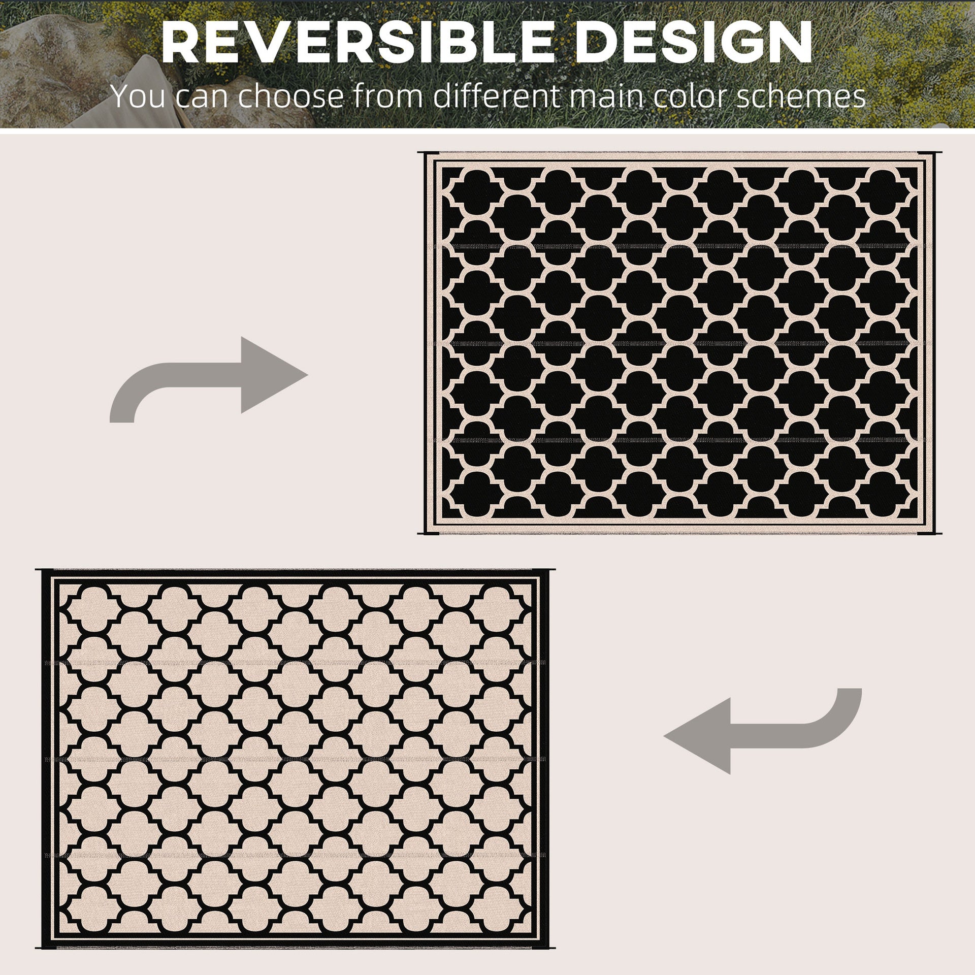 Outsunny Reversible Polypropylene Outdoor Rug Folding, Durable, Perfect for Camping, Deck & Beach Black