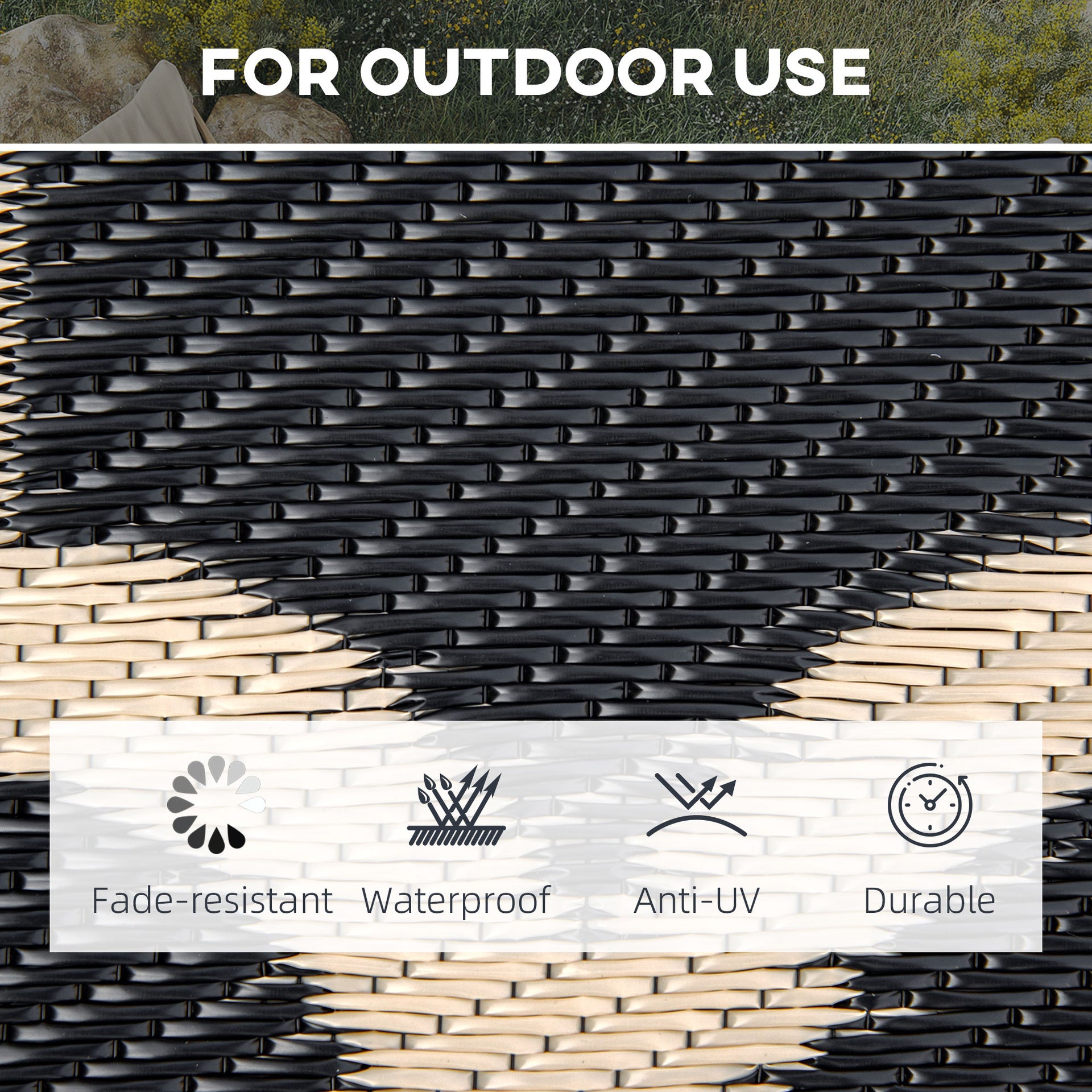 Outsunny Reversible Polypropylene Outdoor Rug Folding, Durable, Perfect for Camping, Deck & Beach Black