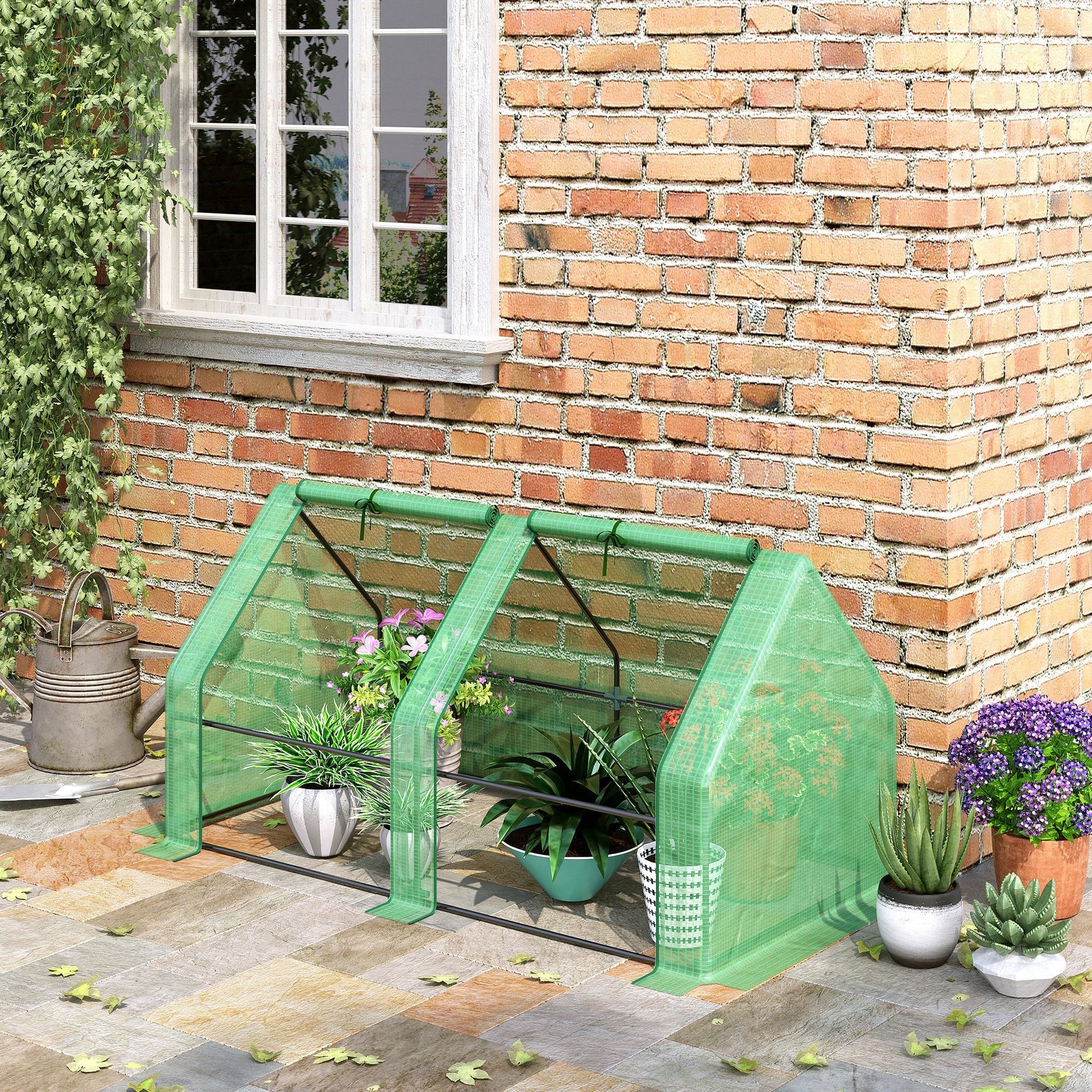 Outsunny Portable Mini Greenhouse, Outdoor Garden with Large Zipper Doors and Water/UV PE Cover, 6' x 3' x 3', Green