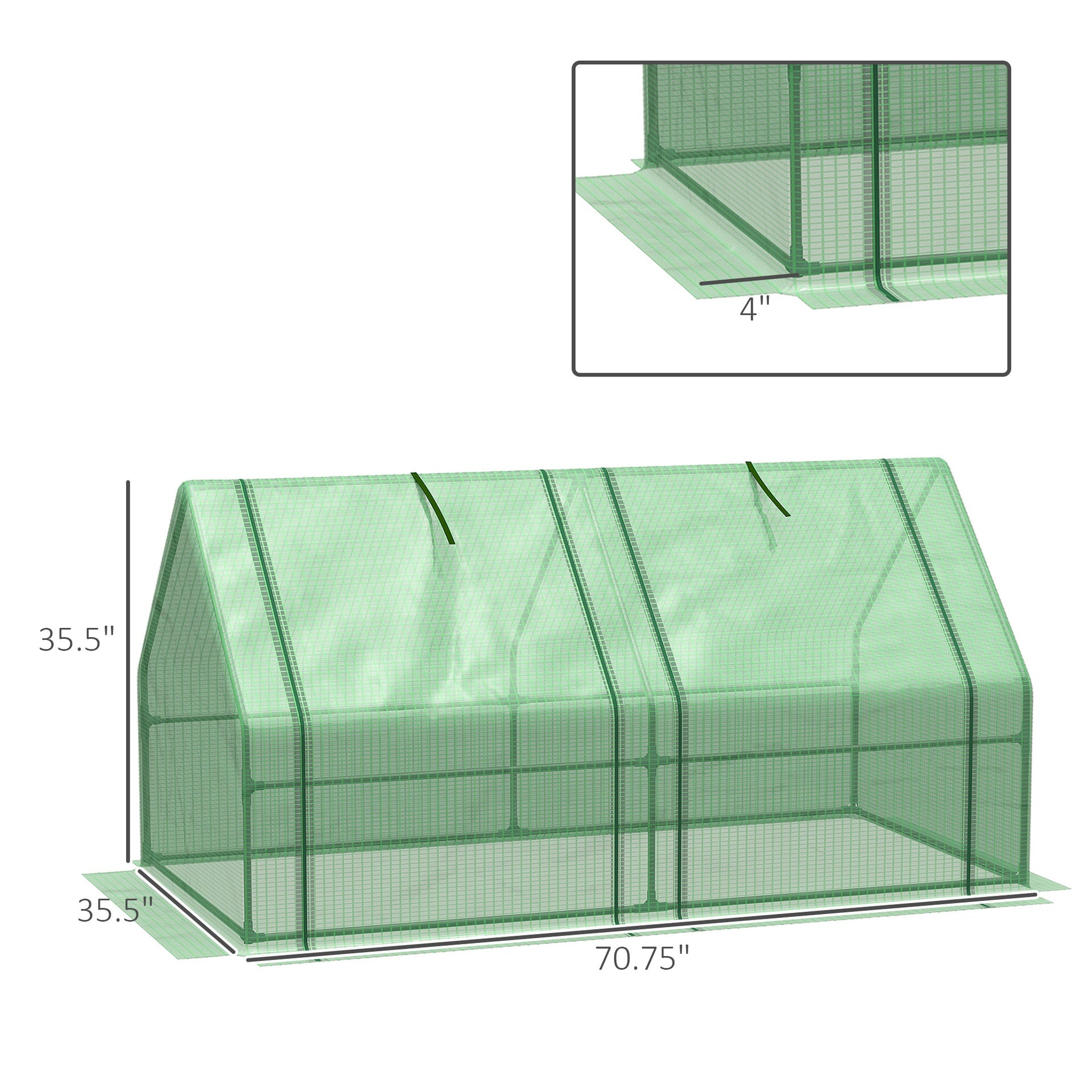 Outsunny Portable Mini Greenhouse, Outdoor Garden with Large Zipper Doors and Water/UV PE Cover, 6' x 3' x 3', Green