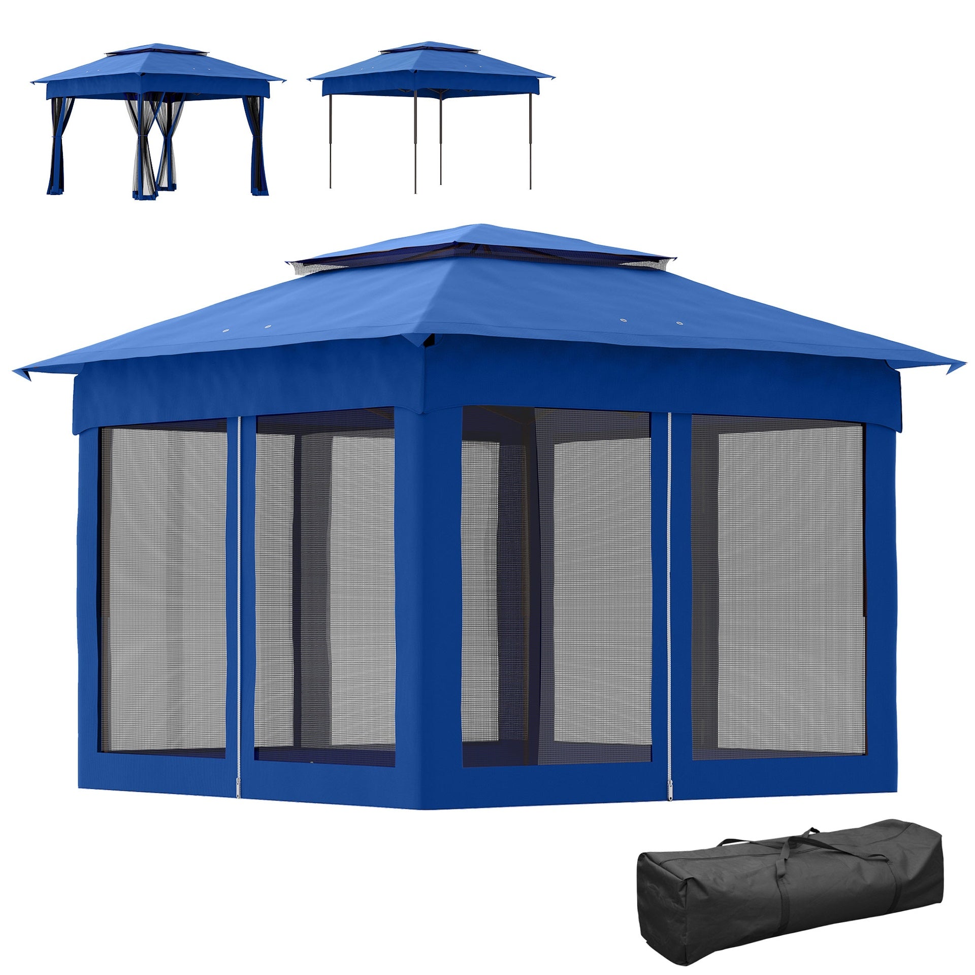 Outsunny Outdoor Patio Pop Up Canopy Gazebo Shelter with Zipper Netting, Carry Bag, 11' x 11', Blue