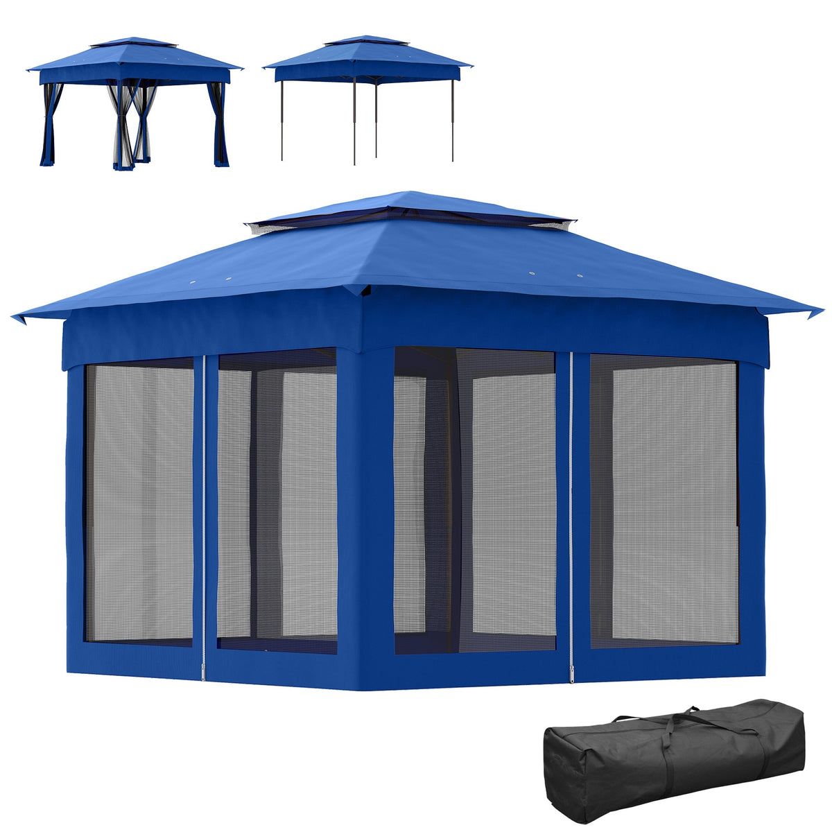 Outsunny Outdoor Patio Pop Up Canopy Gazebo Shelter with Zipper Netting, Carry Bag, 11' x 11', Blue