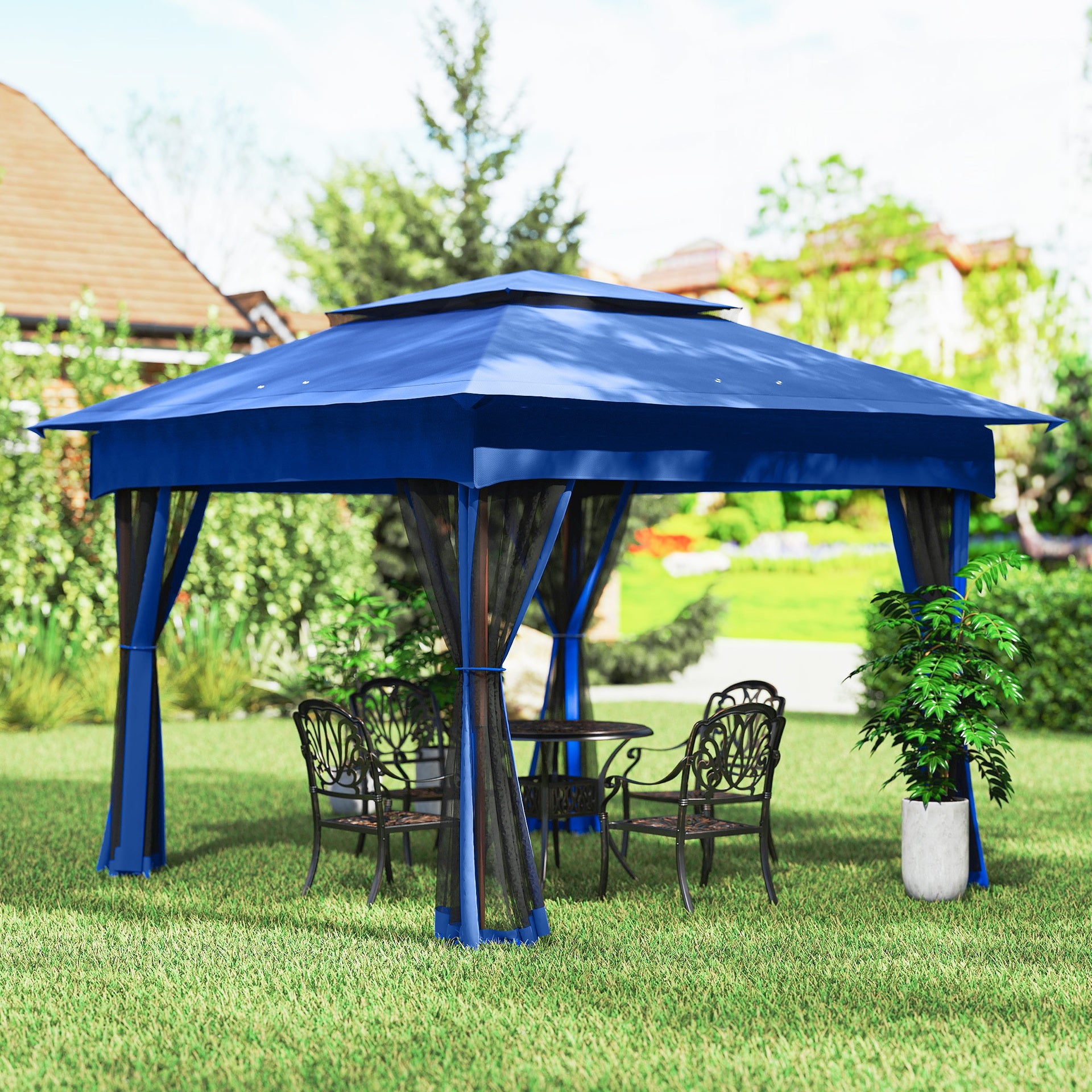 Outsunny Outdoor Patio Pop Up Canopy Gazebo Shelter with Zipper Netting, Carry Bag, 11' x 11', Blue