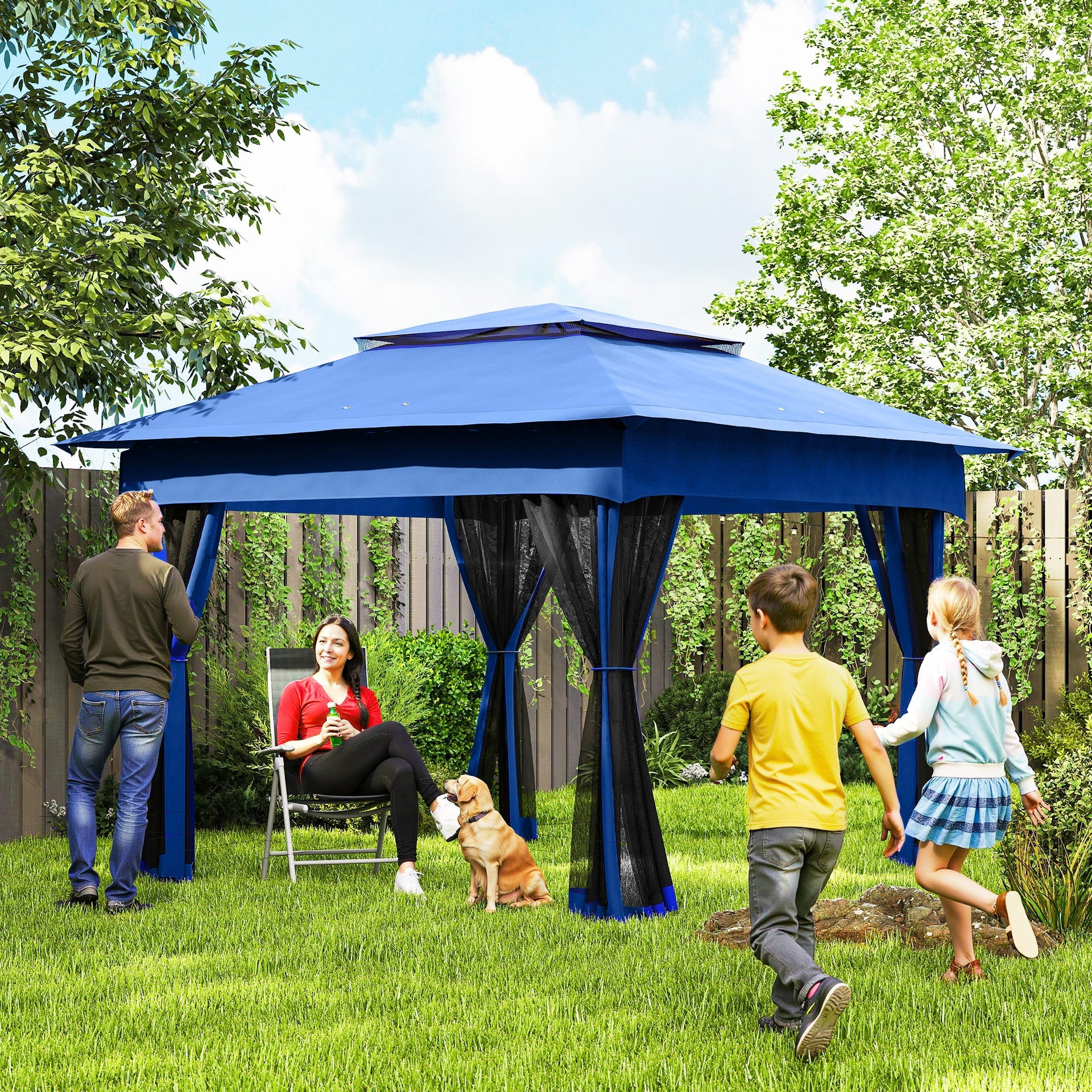Outsunny Outdoor Patio Pop Up Canopy Gazebo Shelter with Zipper Netting, Carry Bag, 11' x 11', Blue